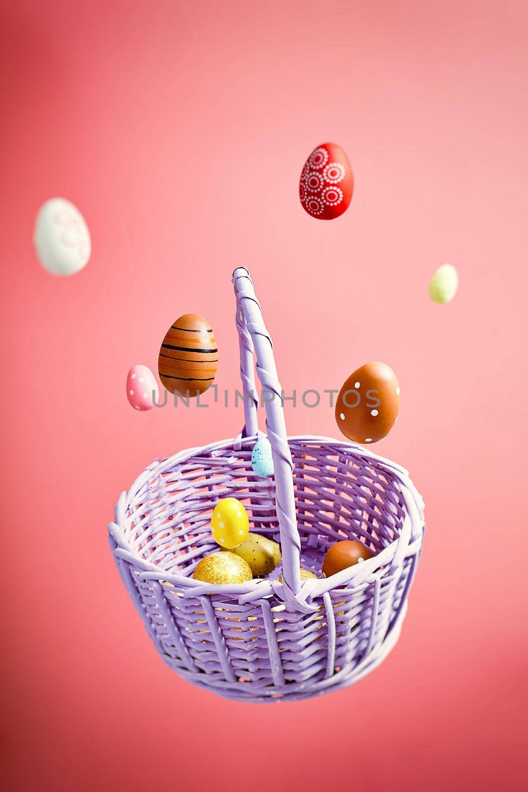 Easter eggs falling into a flying basket, Easter holiday concert