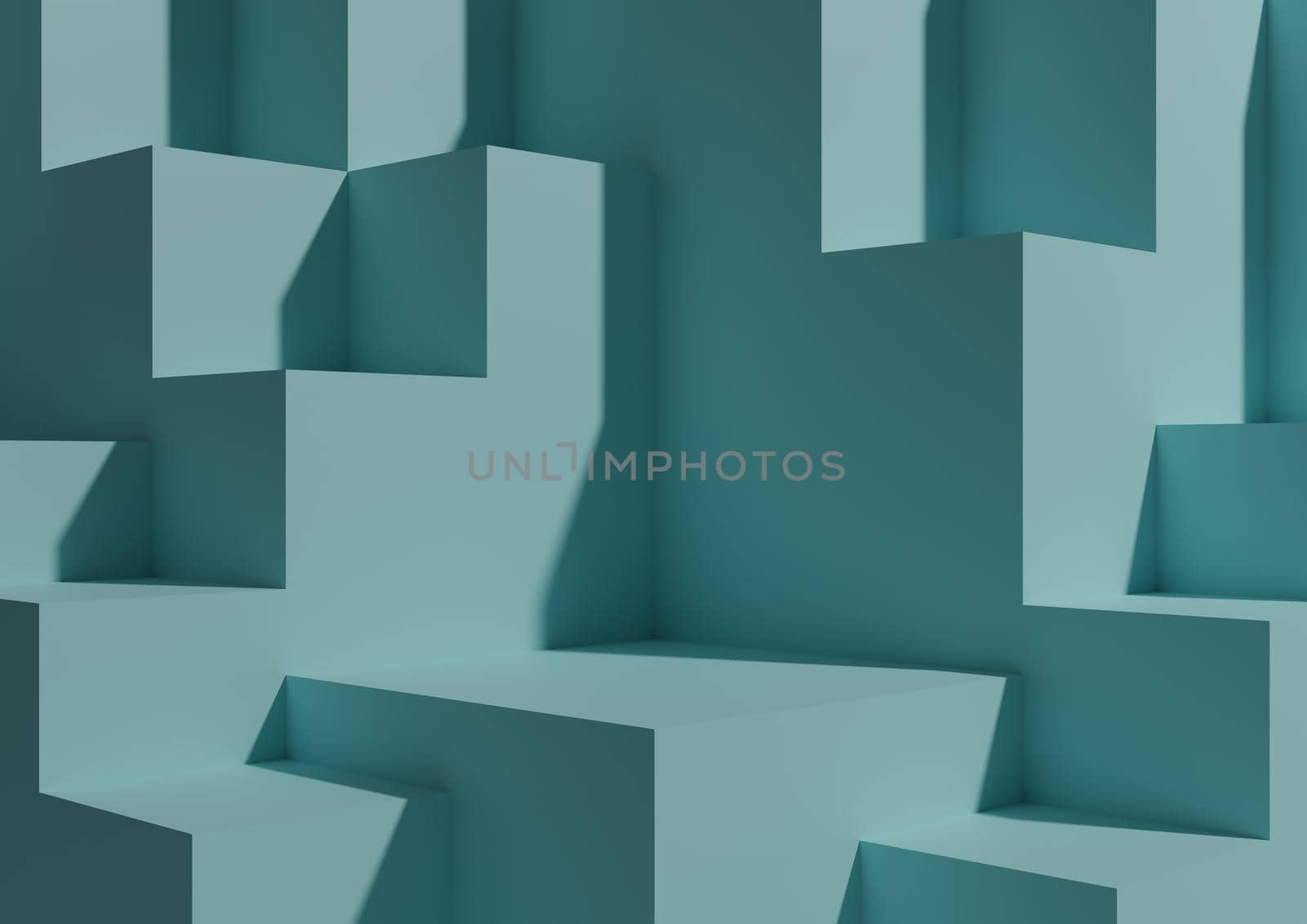 Minimal Light Pastel Blue Background 3D Studio Mockup Scene with Podiums and Levels for Product Display and Presentation. Geometric Horizontal Architectural Wallpaper.