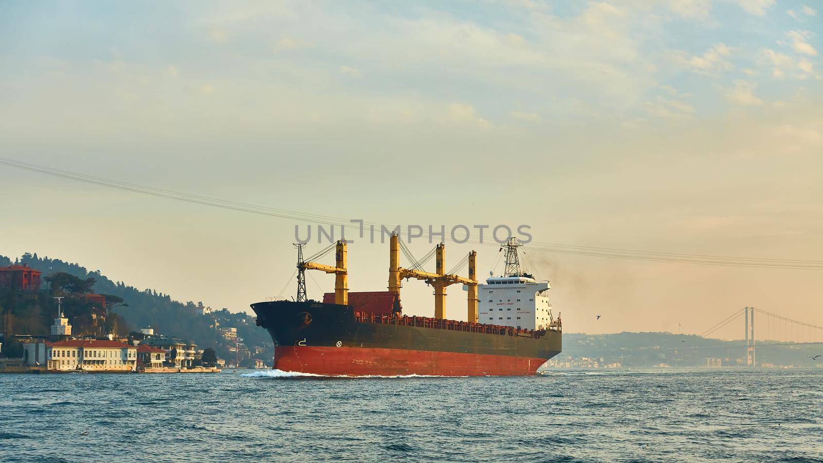 A cargo ship in the Bosphorus, Istanbul, Turkey