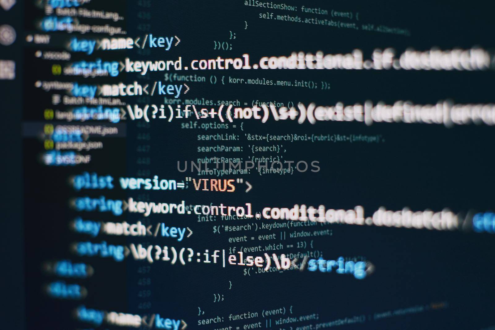 Software developer programming code. Abstract computer script code. Programming code screen of software developer.