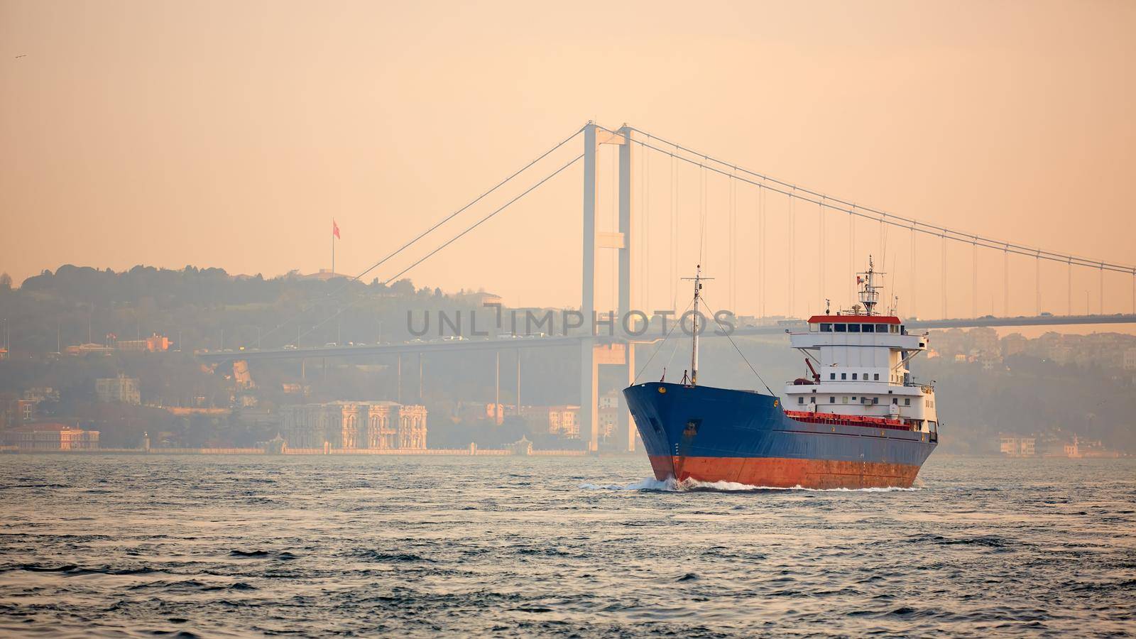 A cargo ship in the Bosphorus, Istanbul, Turkey