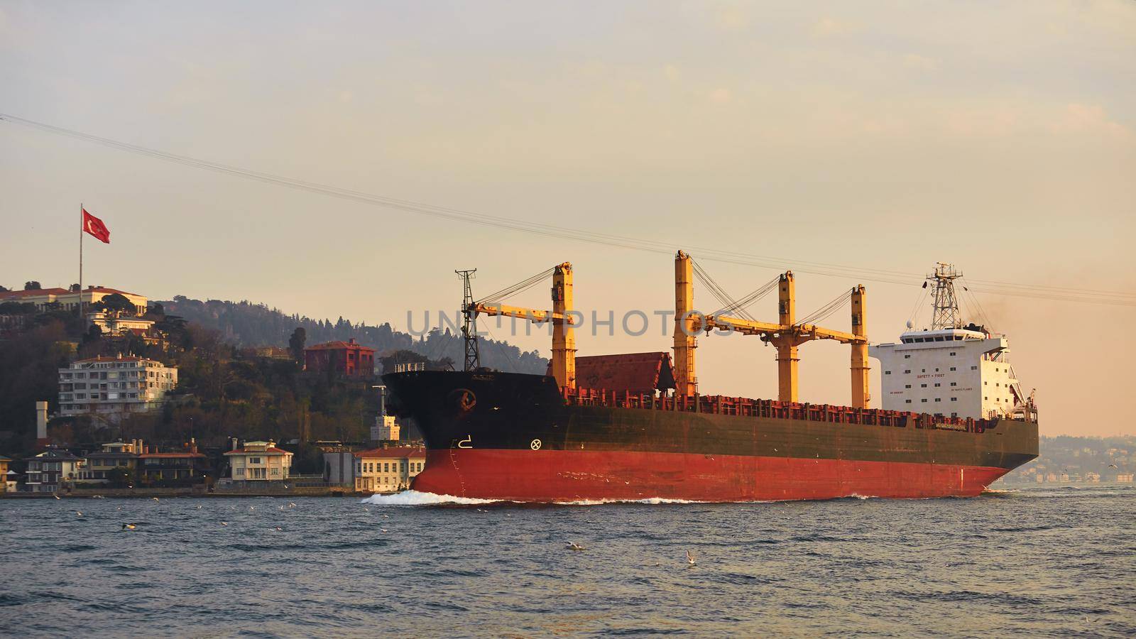 A cargo ship in the Bosphorus, Istanbul, Turkey