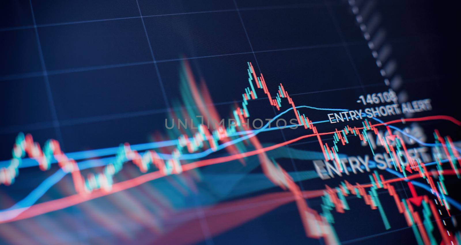 Stock market business graph chart on digital screen.Forex market, Gold market and Crude oil market .