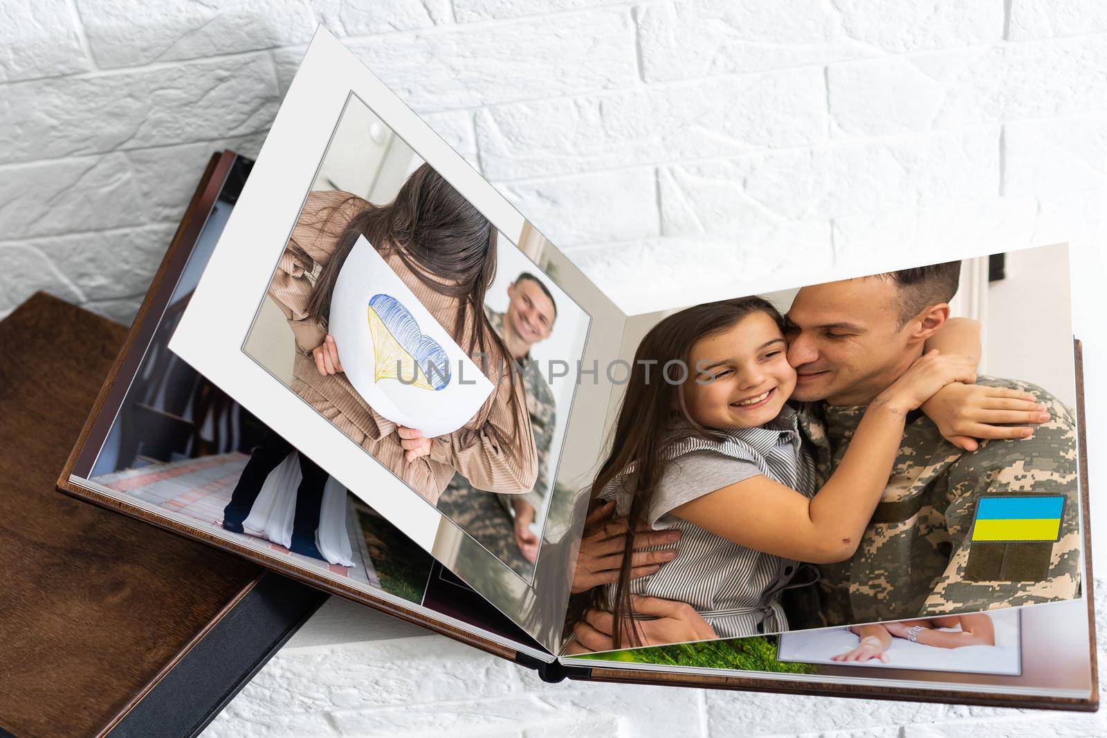 military family photo book with ukraine flag.