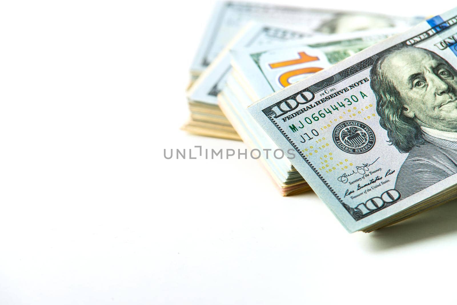 hip of one hundred dollars on white background with copy space