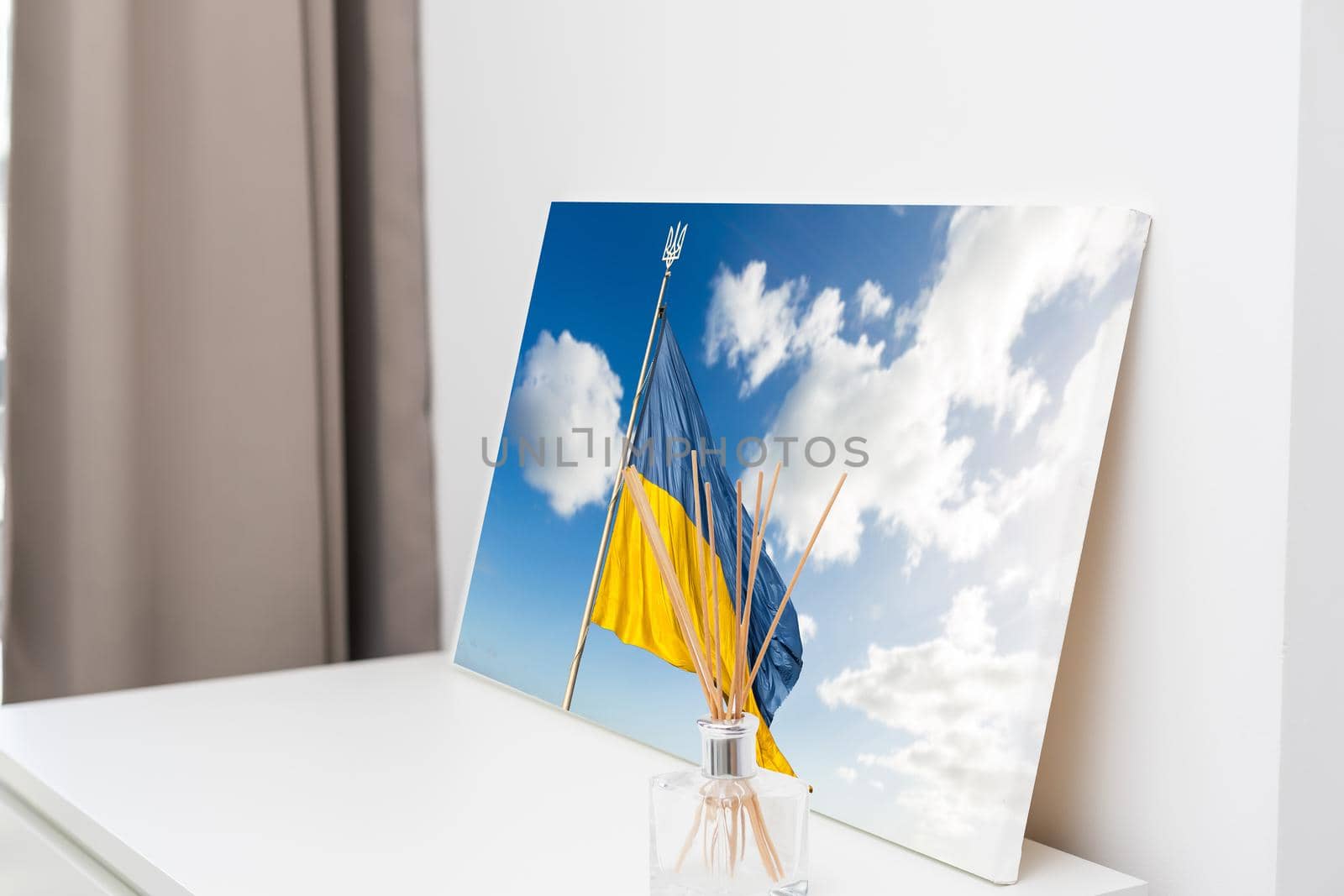 flag of ukraine oil painting on canvas. photo canvas with the flag of Ukraine.