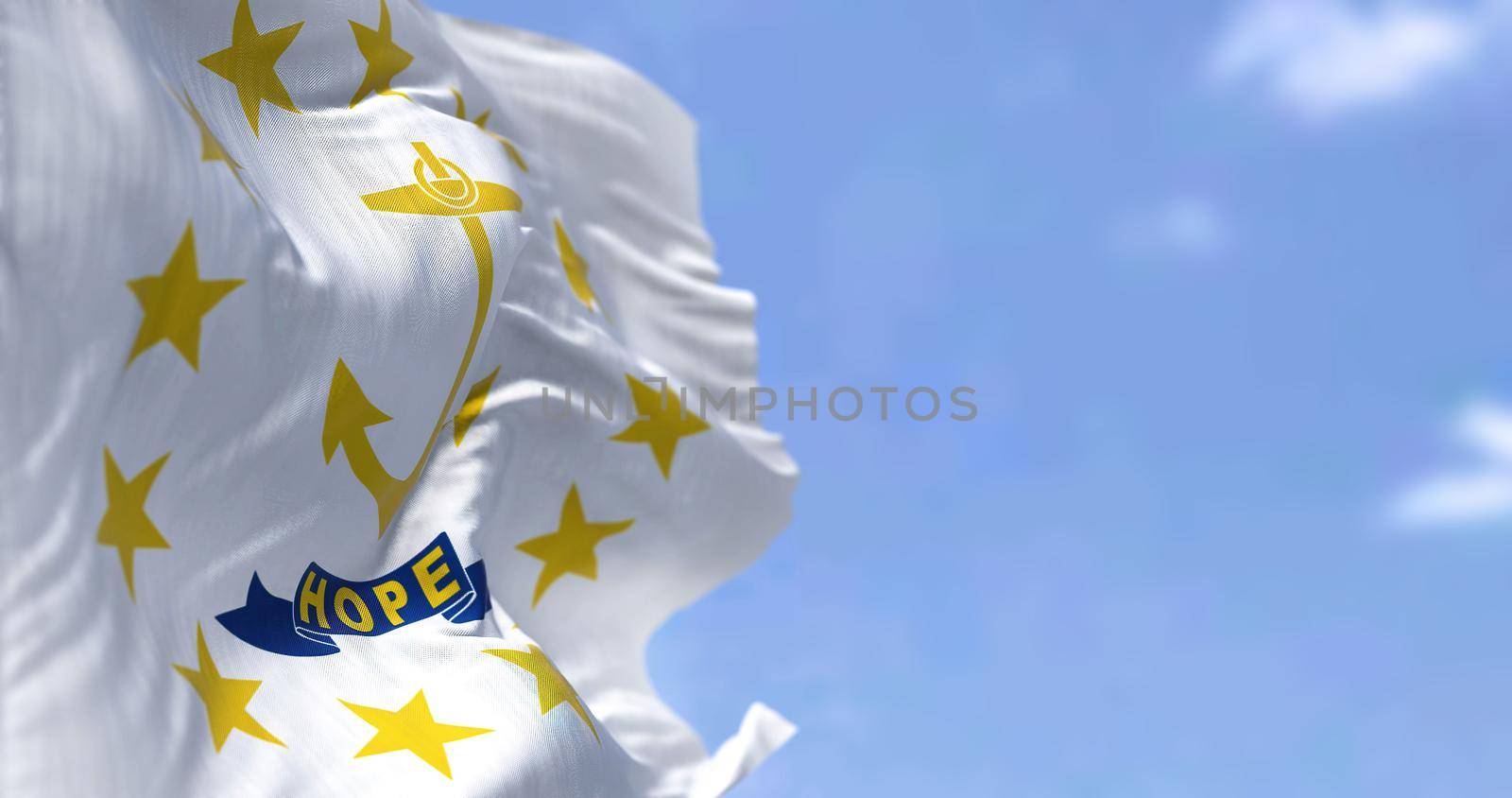 The US state flag of Rhode Island waving in the wind by rarrarorro