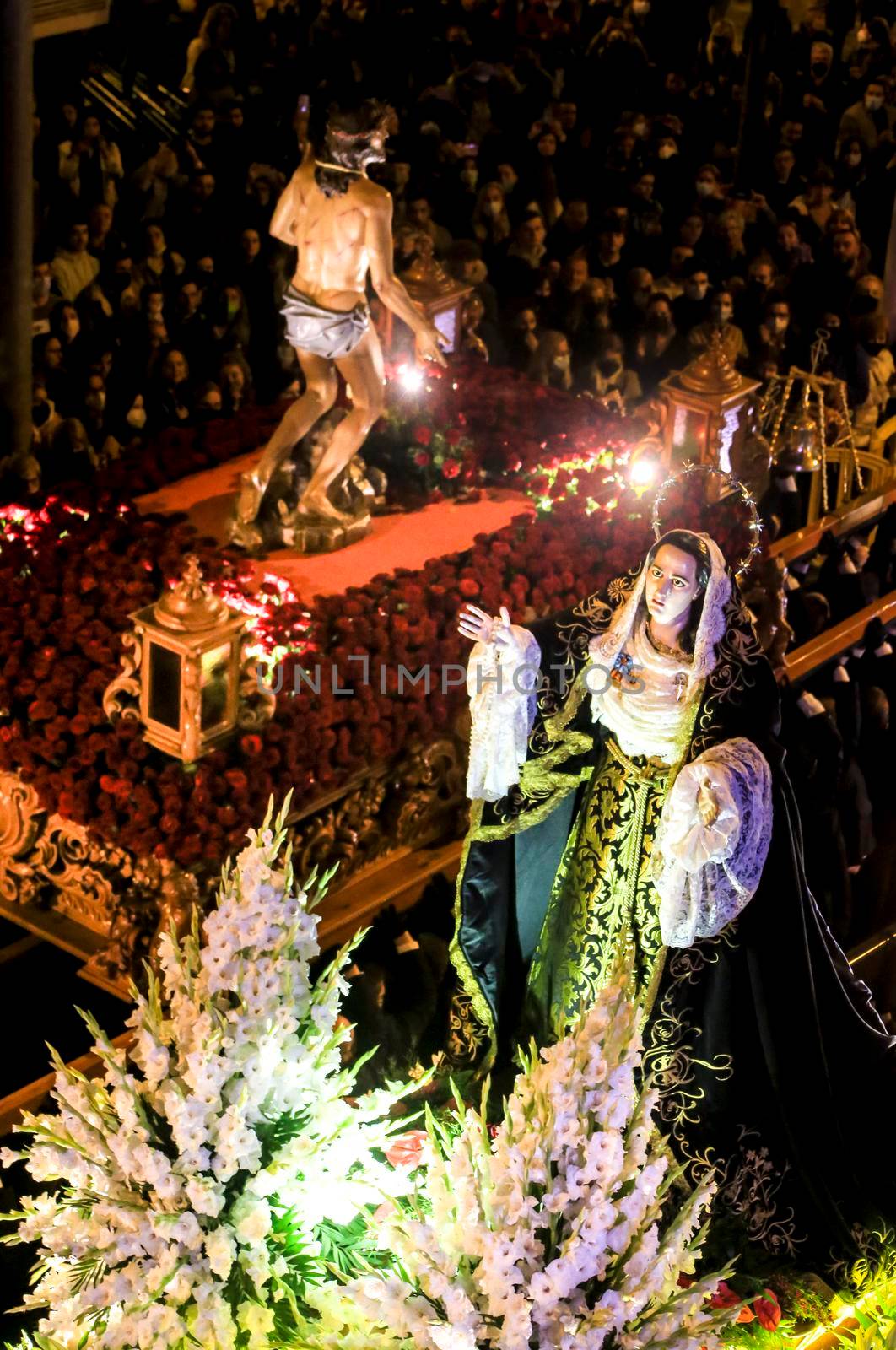 Elche, Spain- April 13, 2022: Procession of the Brotherhood Cristo del Perdon in Elche. Easter Parade.