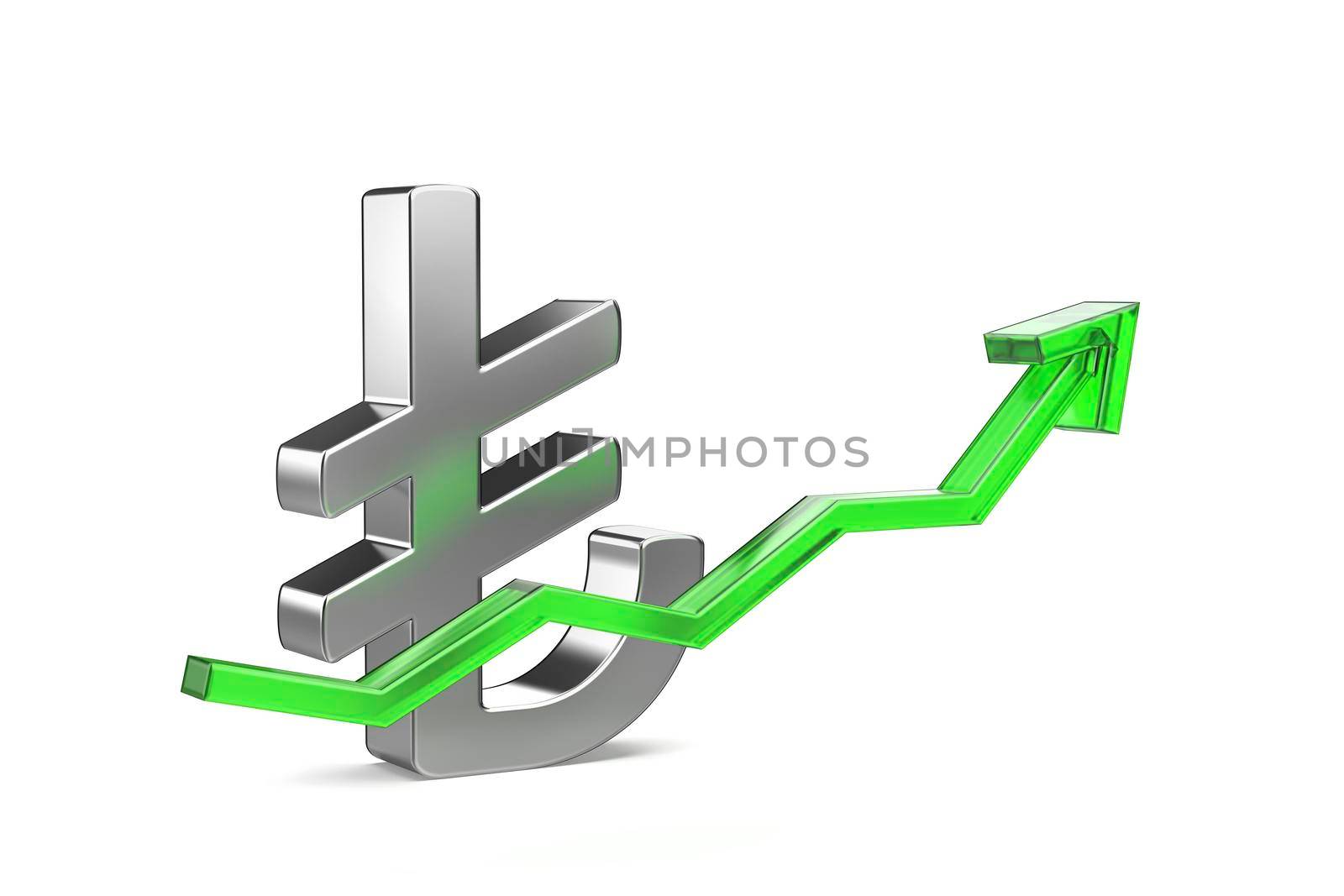 Turkish lira symbol with green arrow pointing up by magraphics