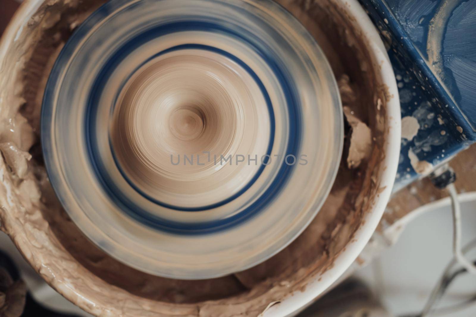 Top Down View on Pottery Wheel, Process of Creating Clay Pot