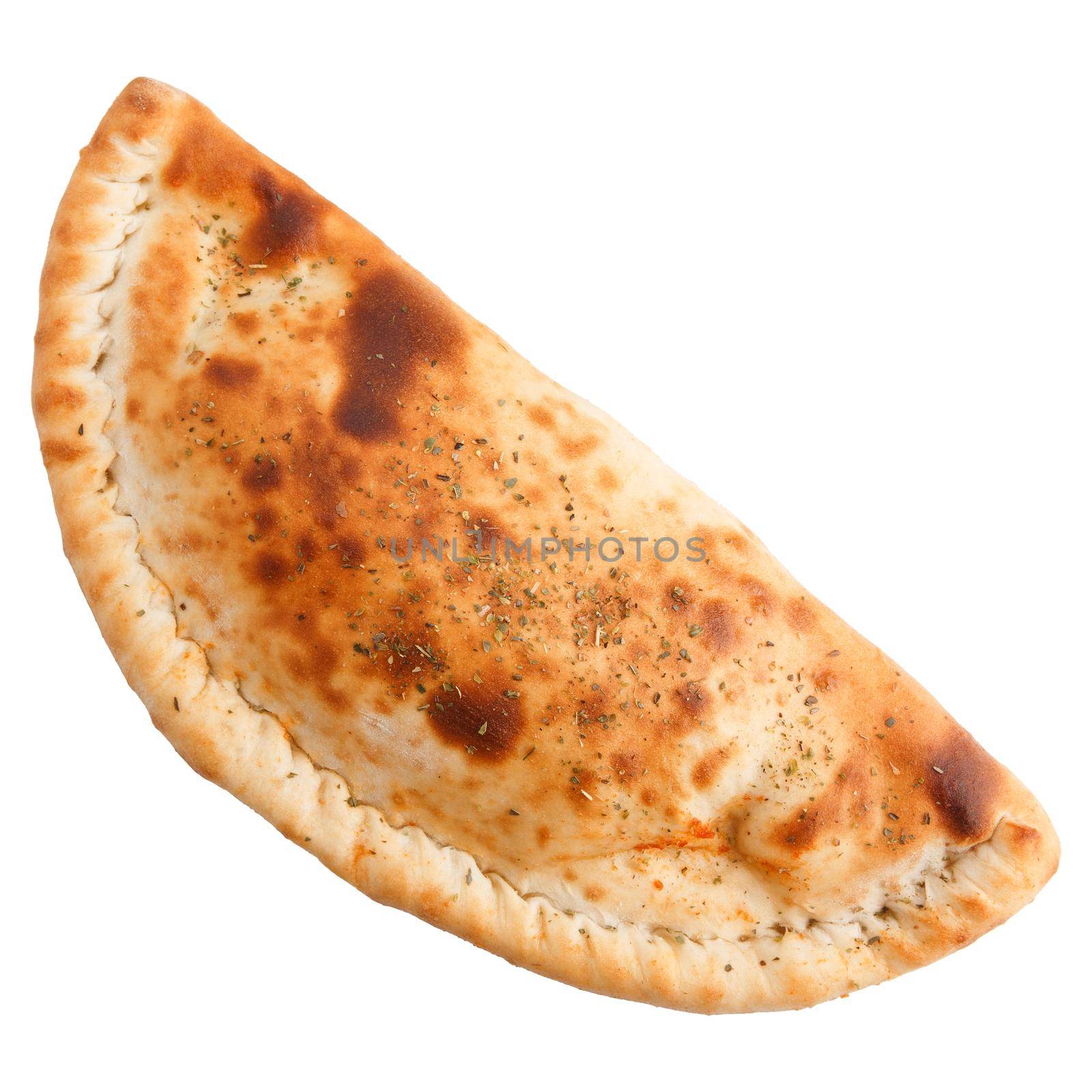 Homemade cheburek, fried meat in dough, isolated on a white background.