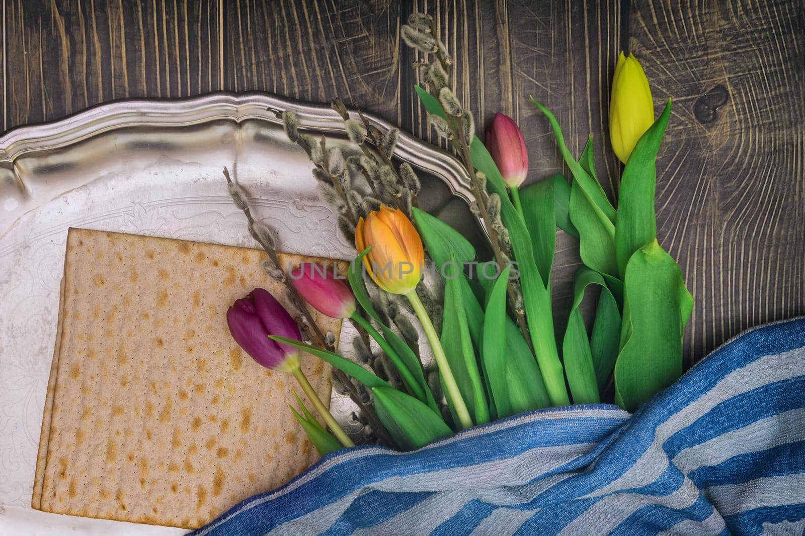 Passover tradition attributes symbols with Jewish holiday Matzo unleavened bread for Pesach