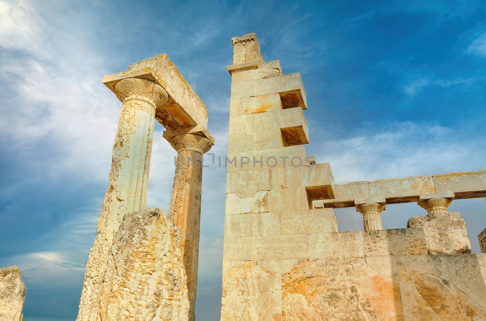 Aphaia temple on Aegina island in a summer day in Greece