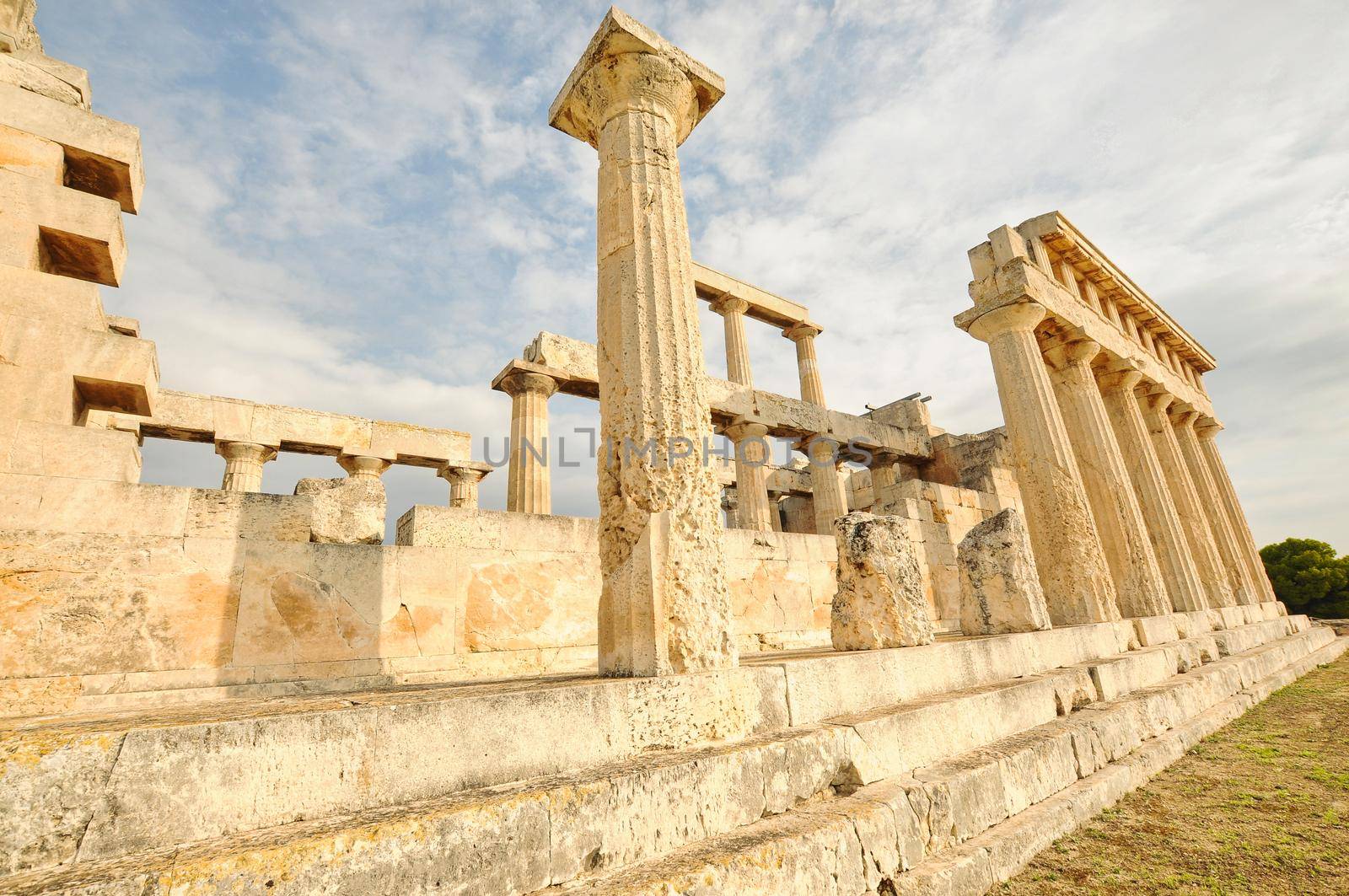 Aphaia temple on Aegina island in a summer day in Greece