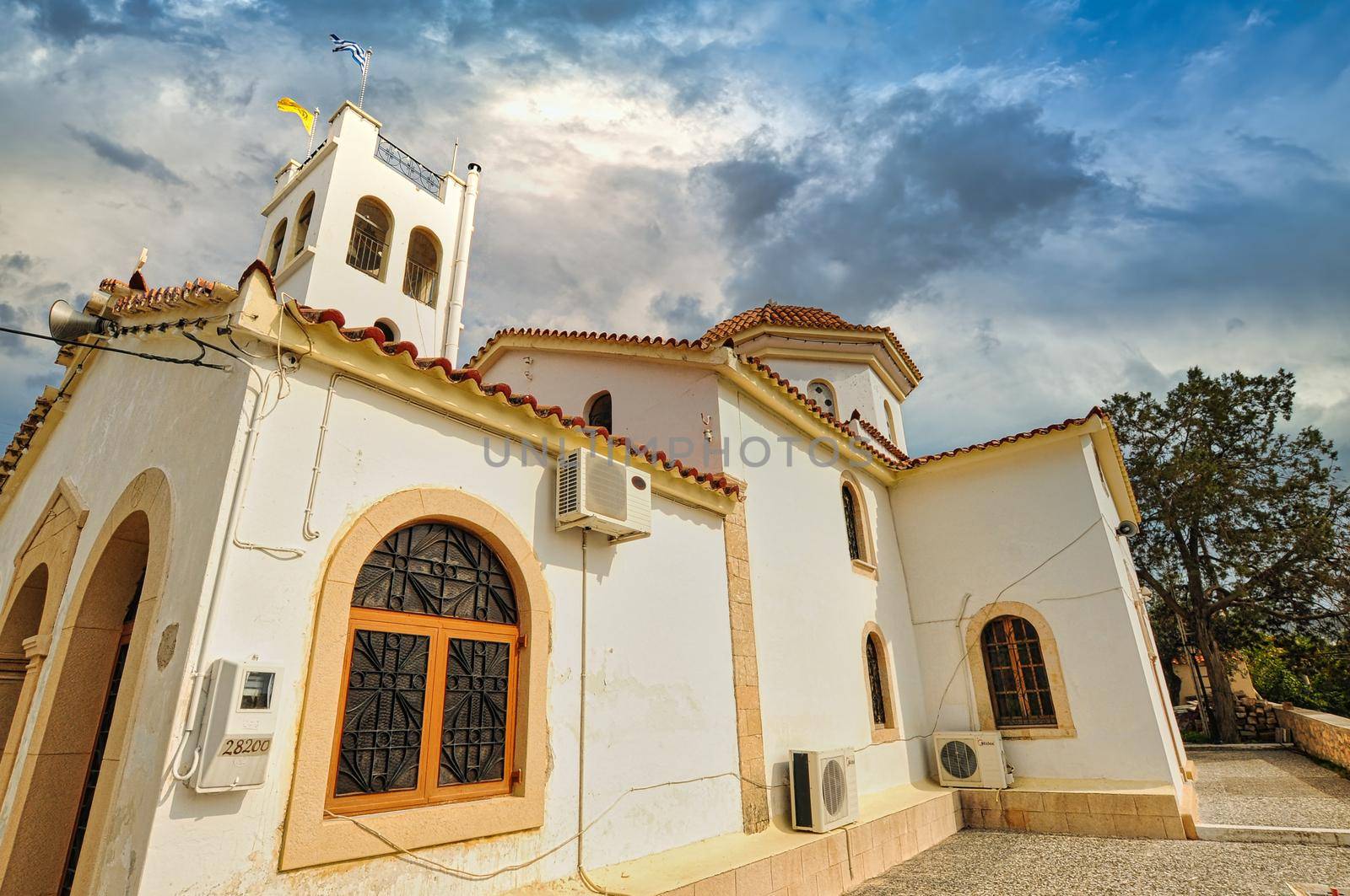 Taxiarchis church on Aegina island in a summer day in Greece