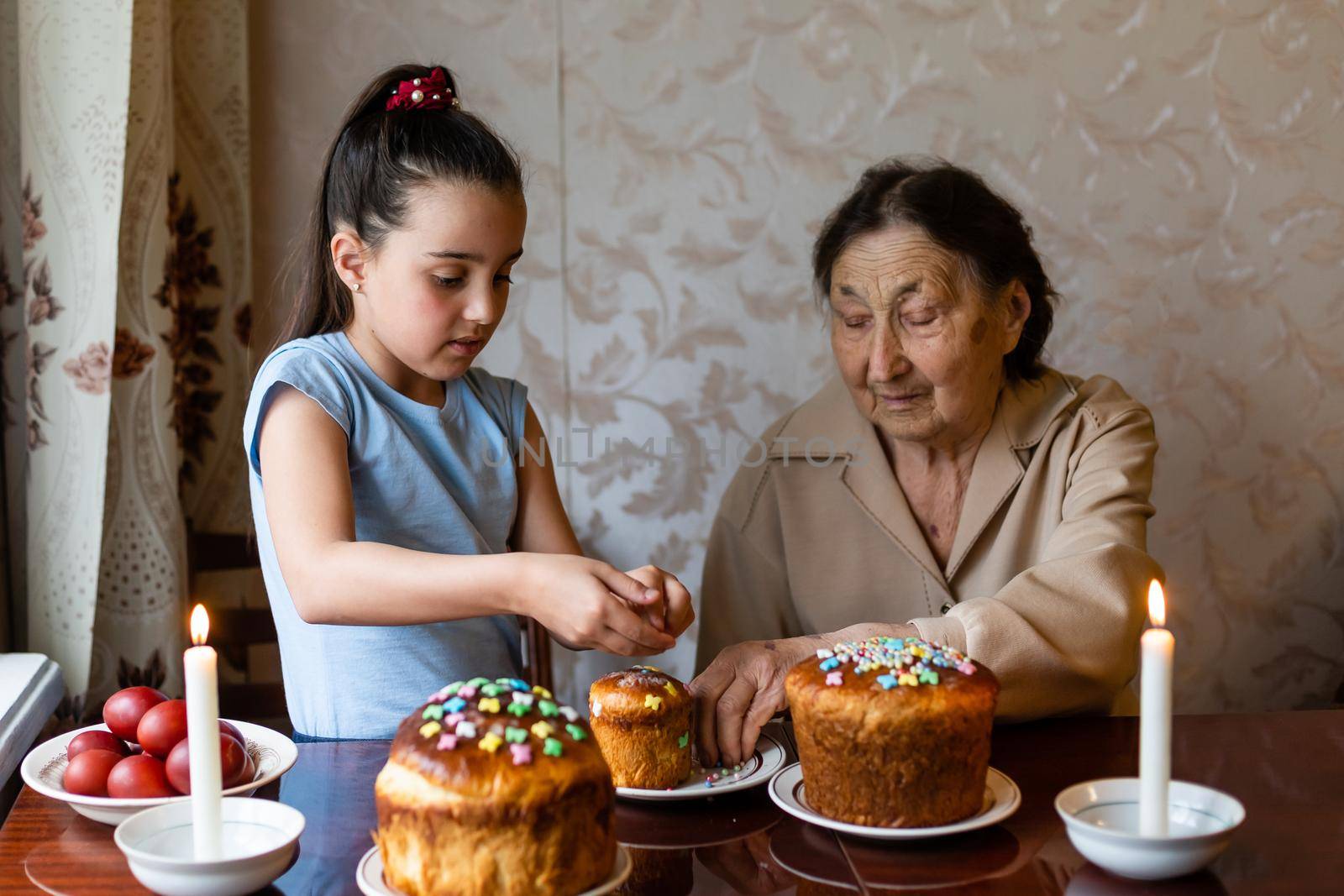 Easter. Very old grandmother and granddaughter by Andelov13
