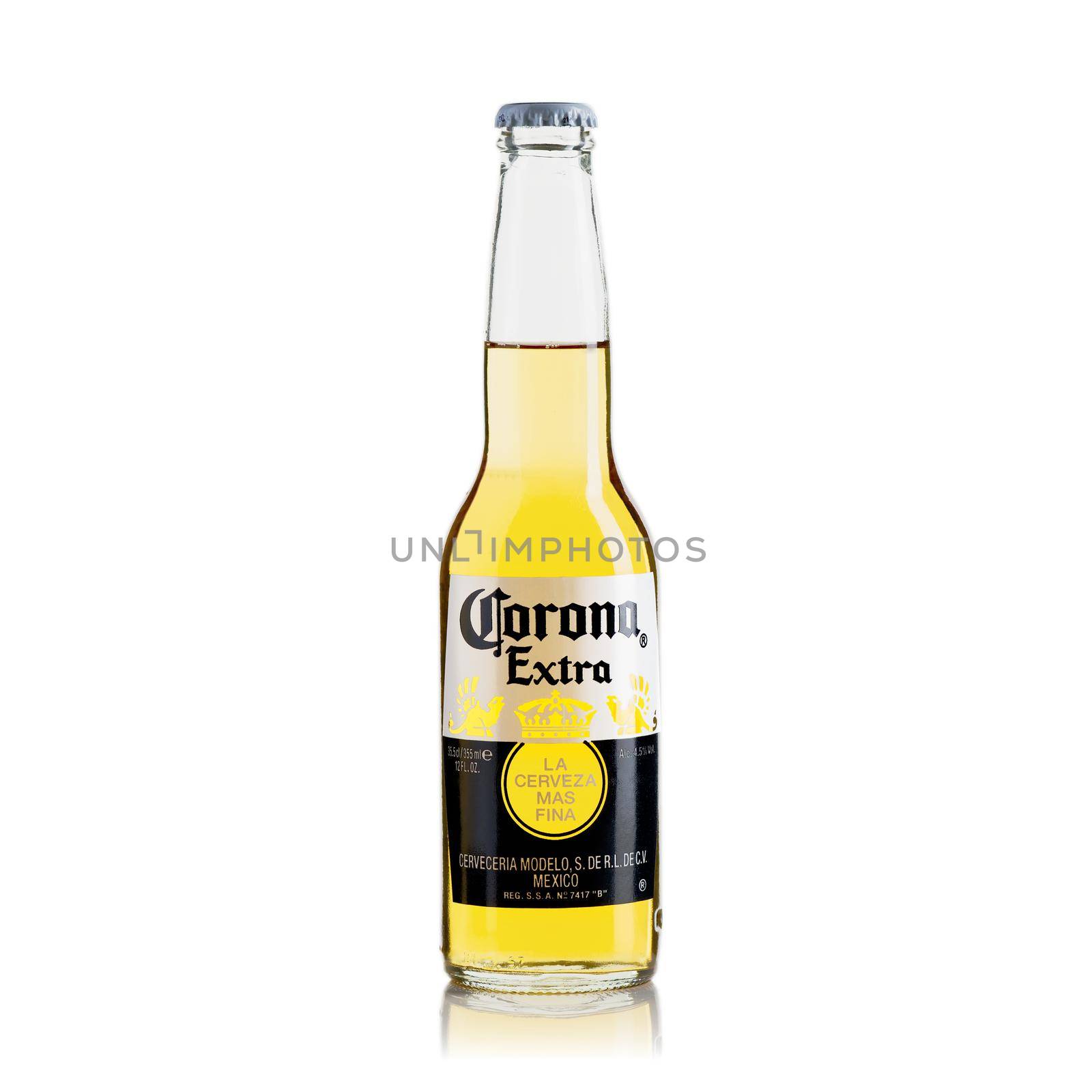 Tallinn, Estonia - March, 2022: Corona Extra beer isolated on white, produced by in Mexico. by PhotoTime