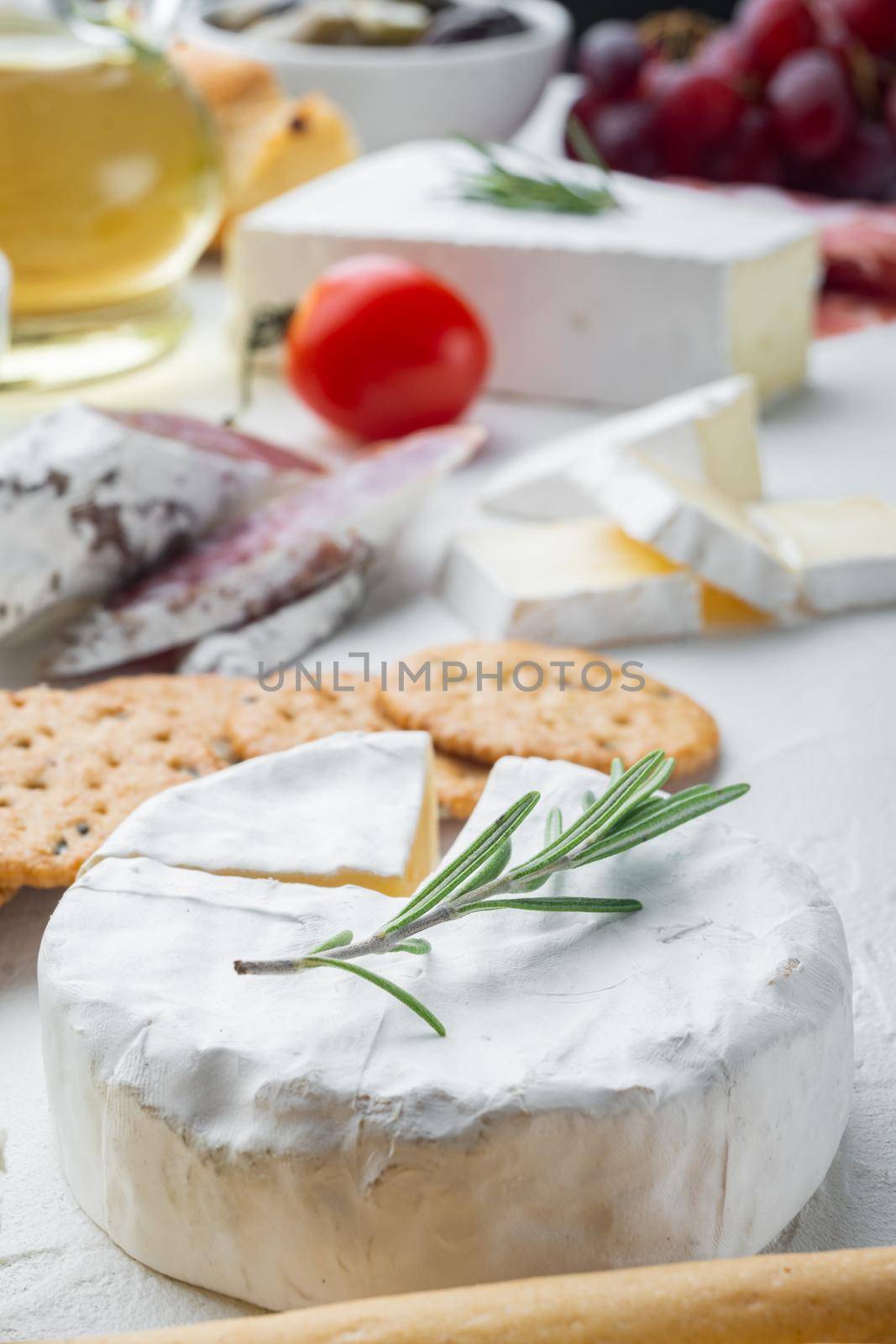 Farm cheese camembert set, on white background