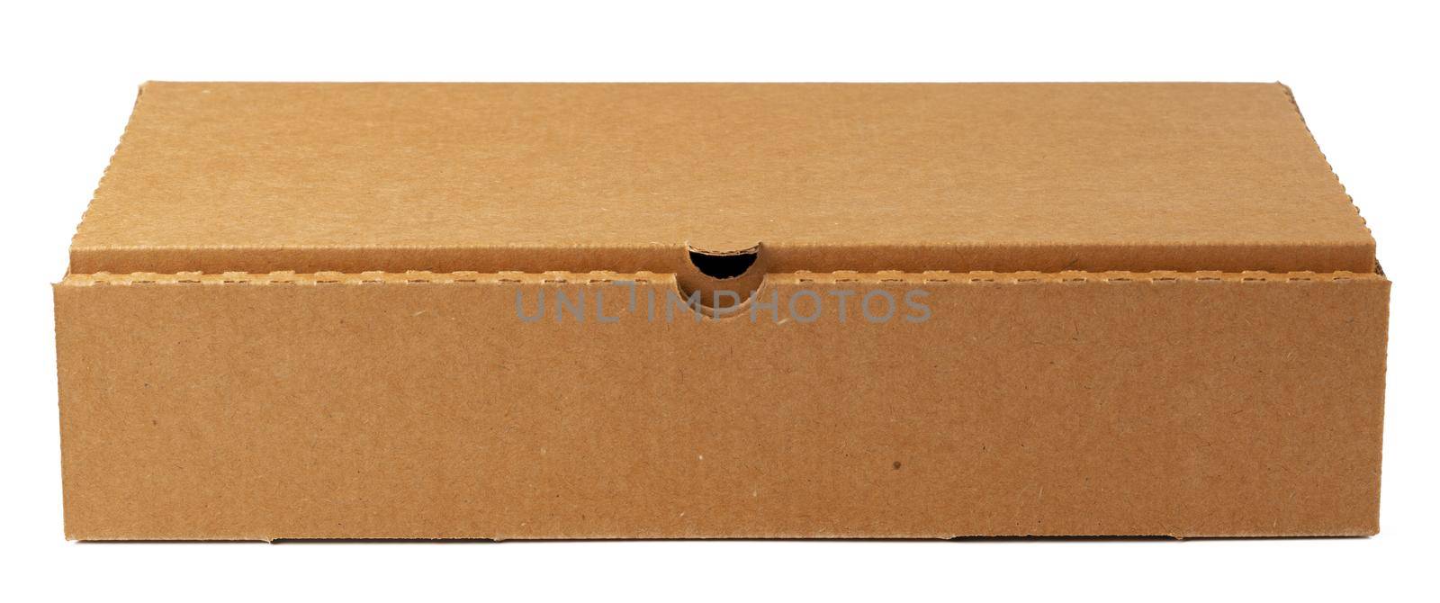 Brown cardboard box isolated on white background, close up