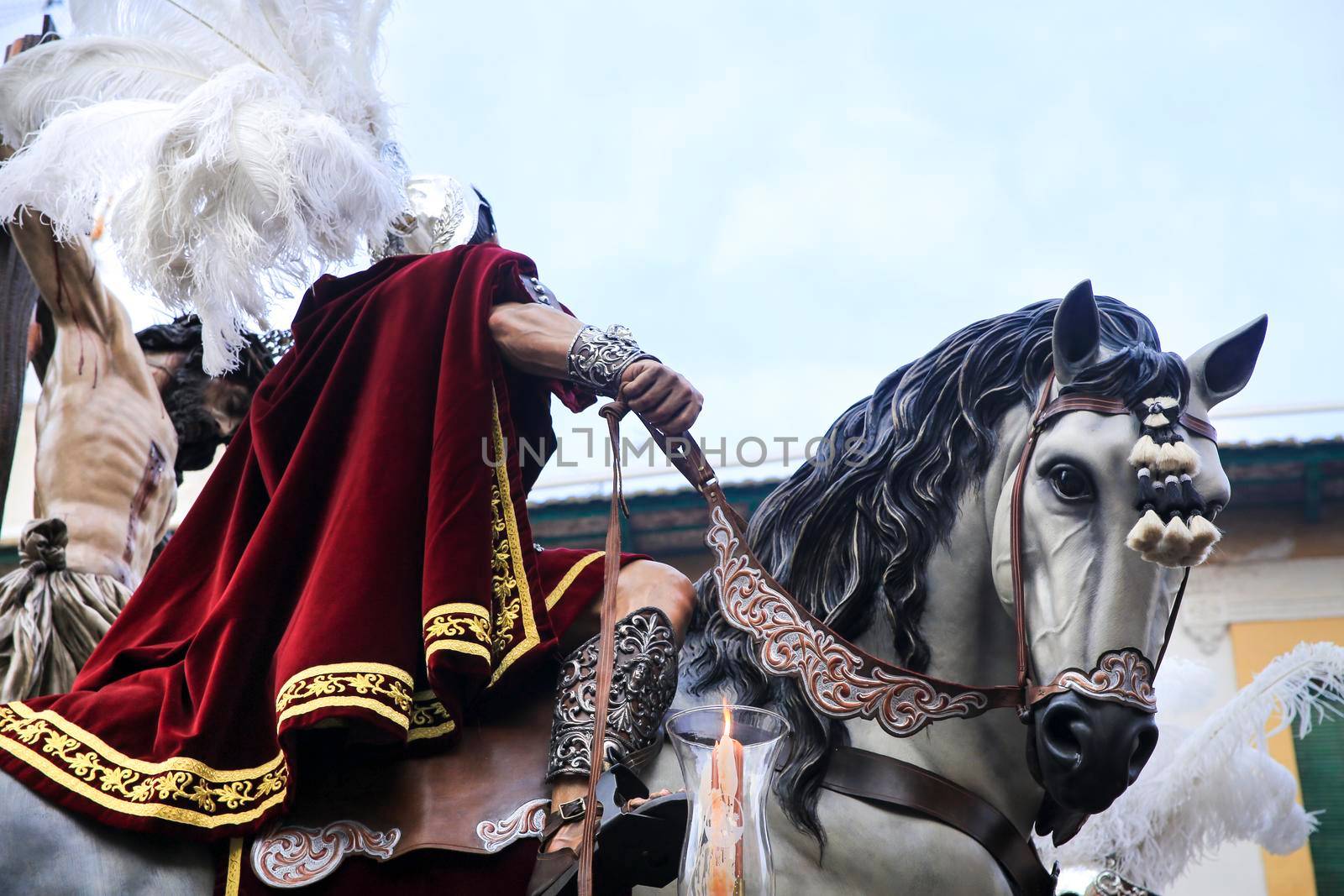 Elche, Spain- April 13, 2022: Easter Parade with bearers and penitents through the streets of Elche city in the Holy Week