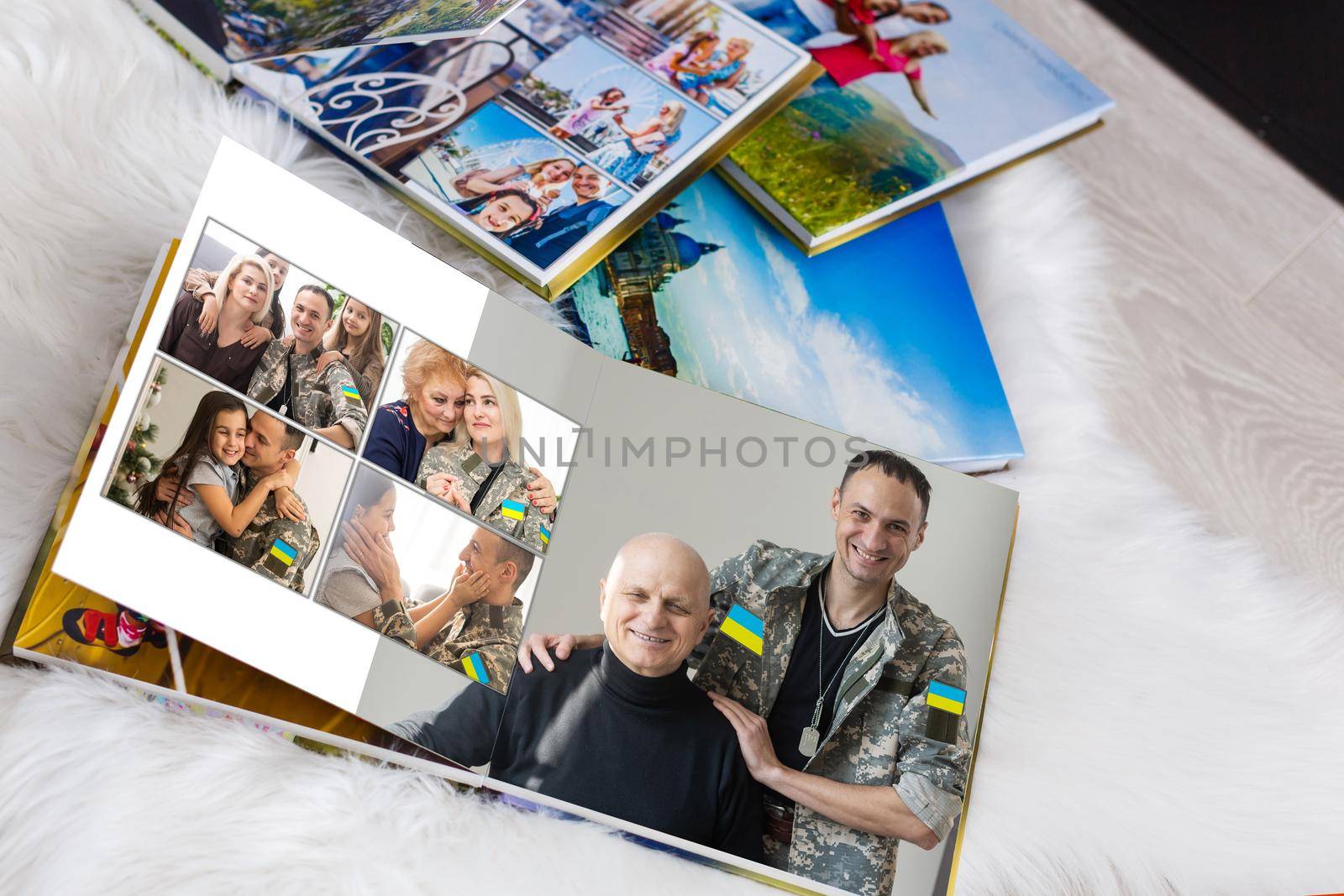 military family photo book with ukraine flag.