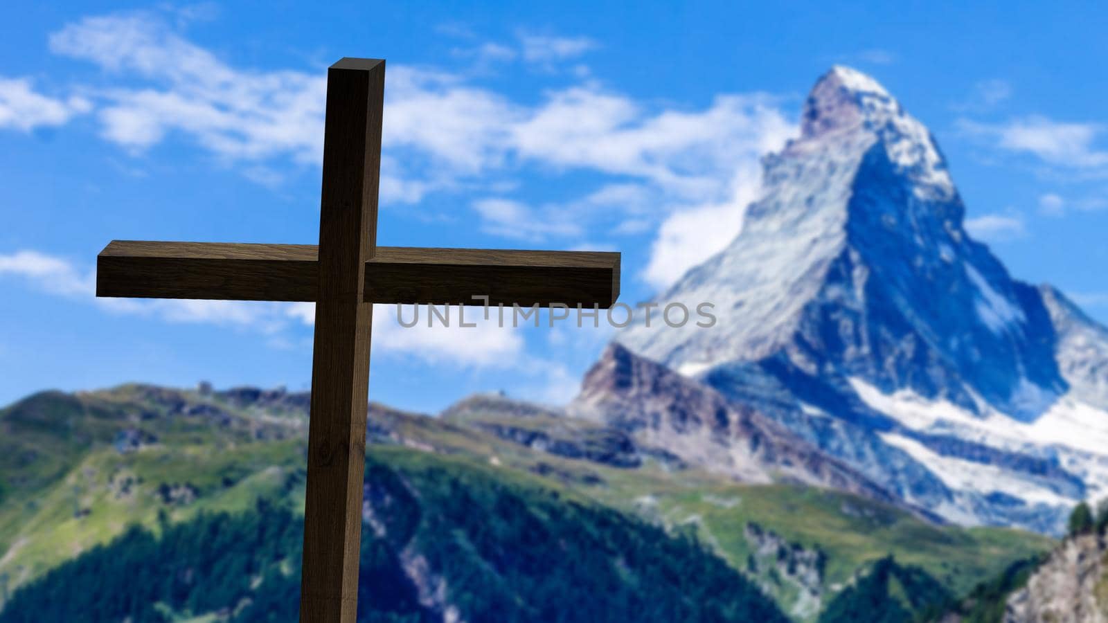 Religious concepts. Christian wooden cross on a background with dramatic lighting, Jesus Christ cross, Easter, resurrection concept. Christianity, Religion copyspace background.