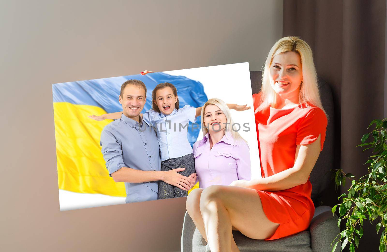 photo canvas people with the flag of Ukraine.