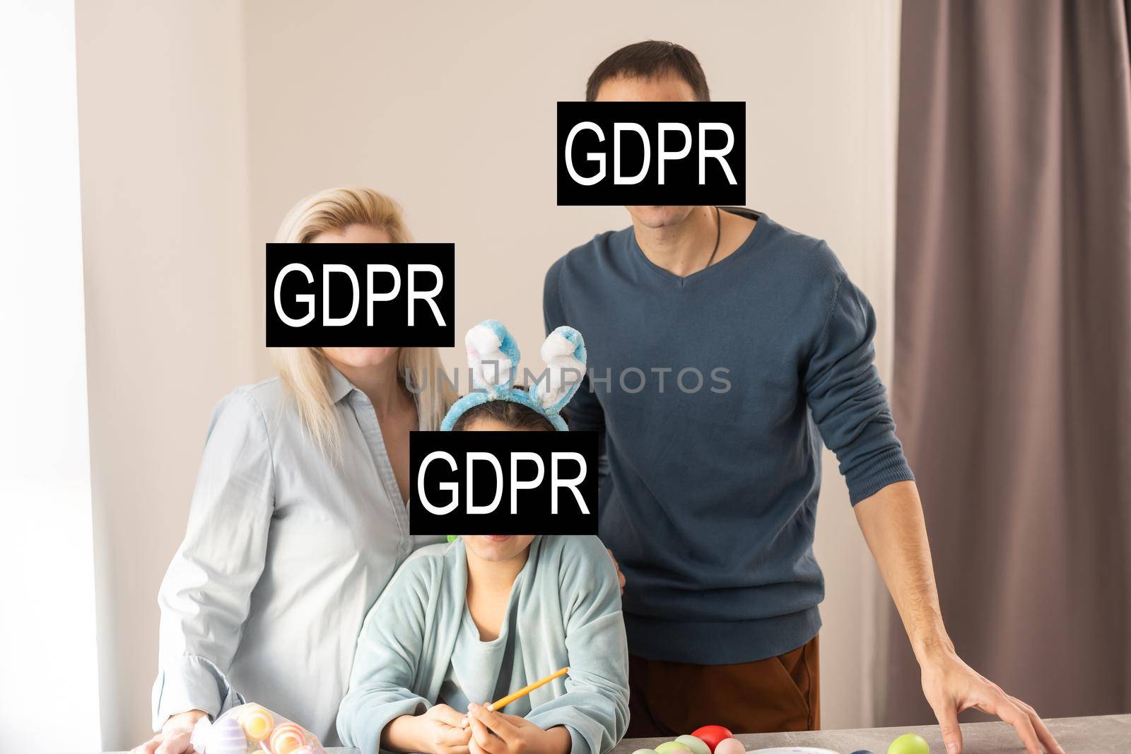 a large family of people behind the inscription GDPR. General data protection regulation. Cyber security and privacy by Andelov13