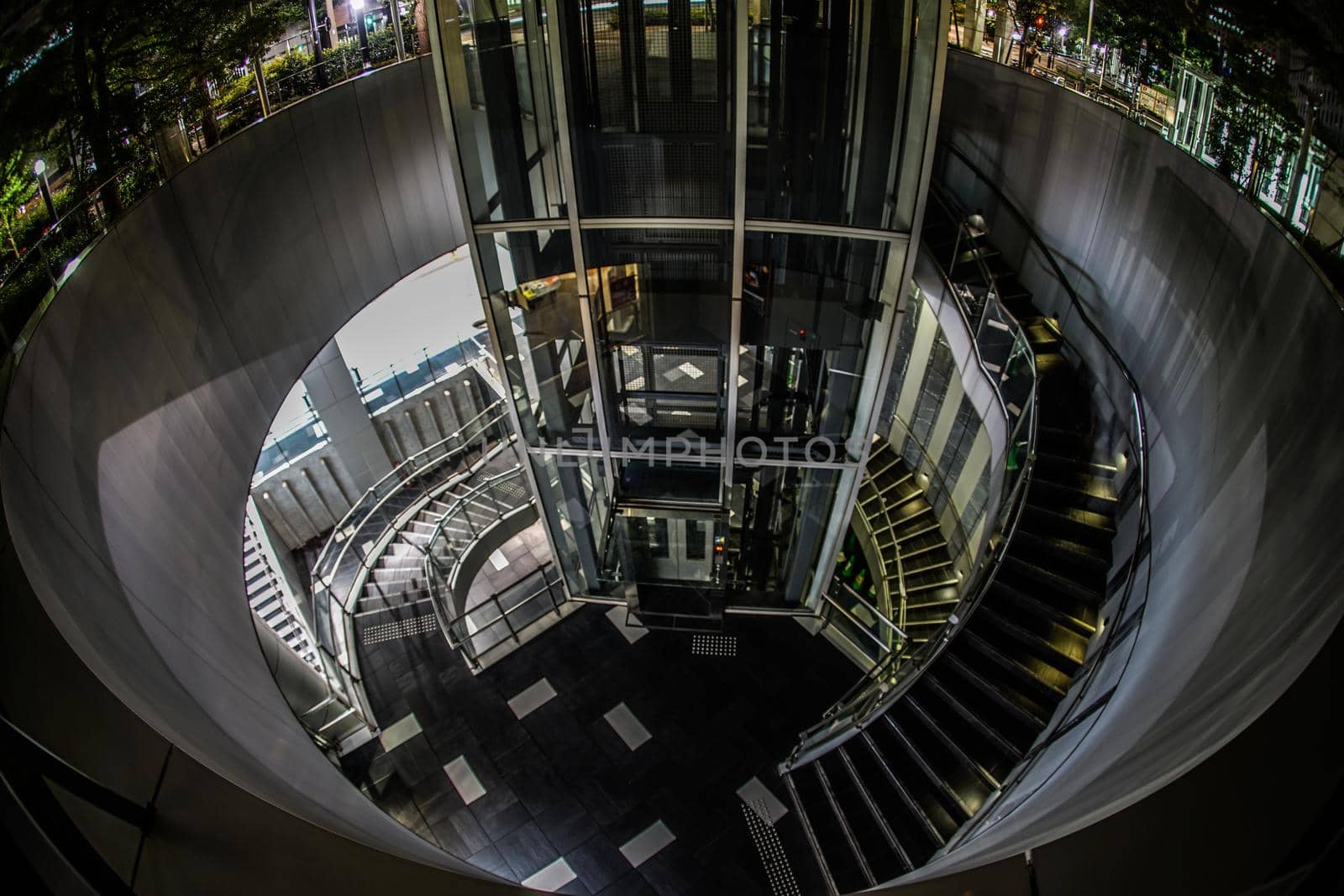 Structure of spiral stairs (Nishi Shinjuku). Shooting Location: Tokyo metropolitan area