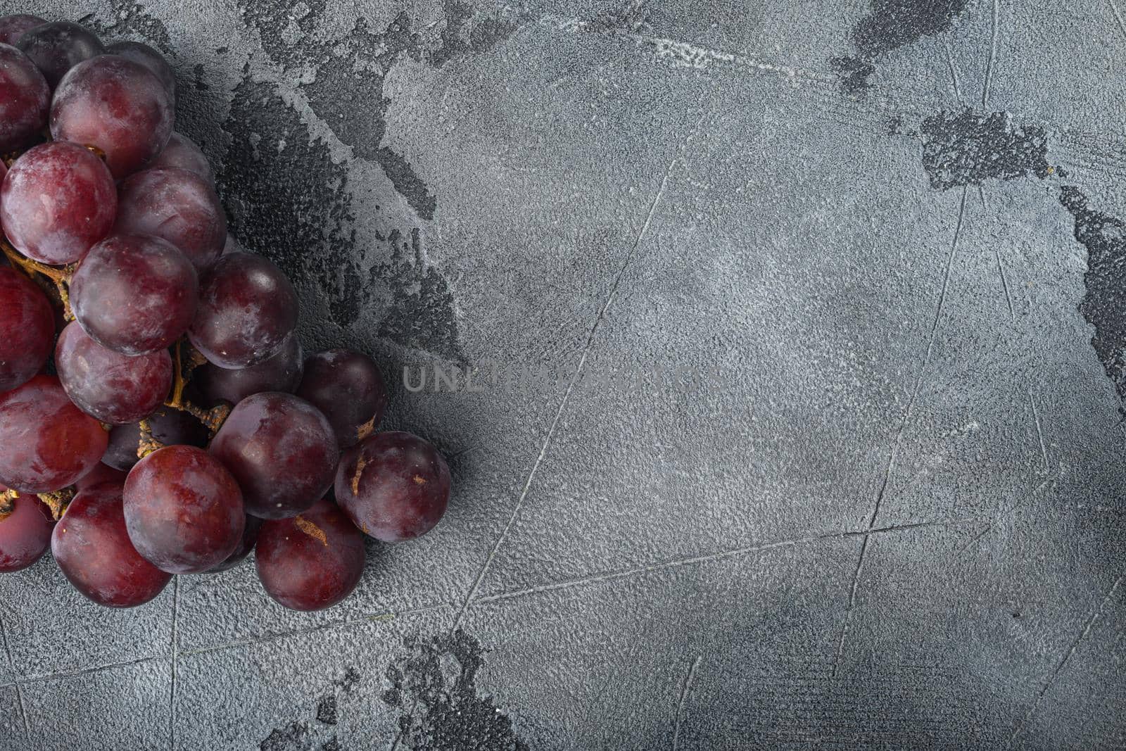 Ripe grape, dark red fruits, on gray stone background, with copy space for text by Ilianesolenyi