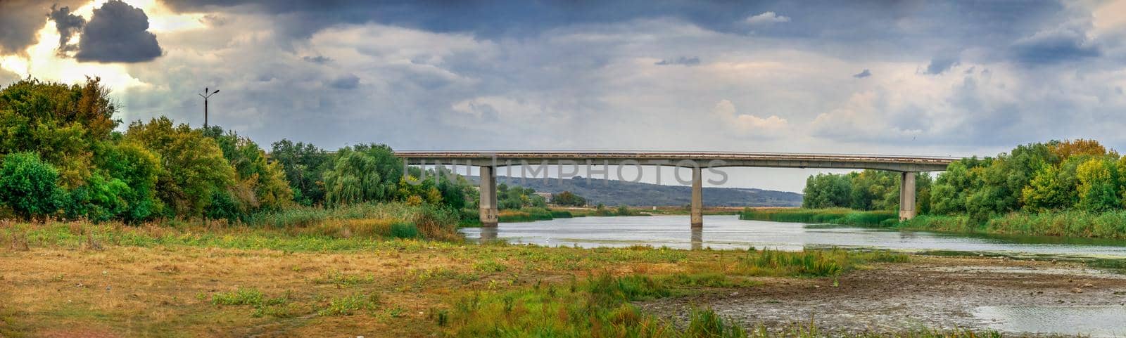 Southern Bug river in Mykolaiv region of Ukraine on a gloomy autumn evening