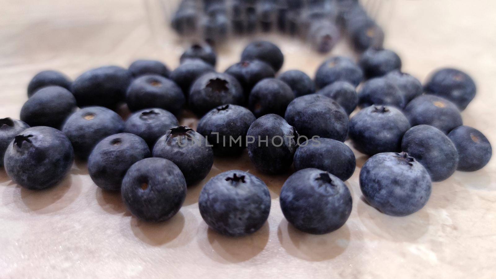 fresh blueberries scattered on the table.