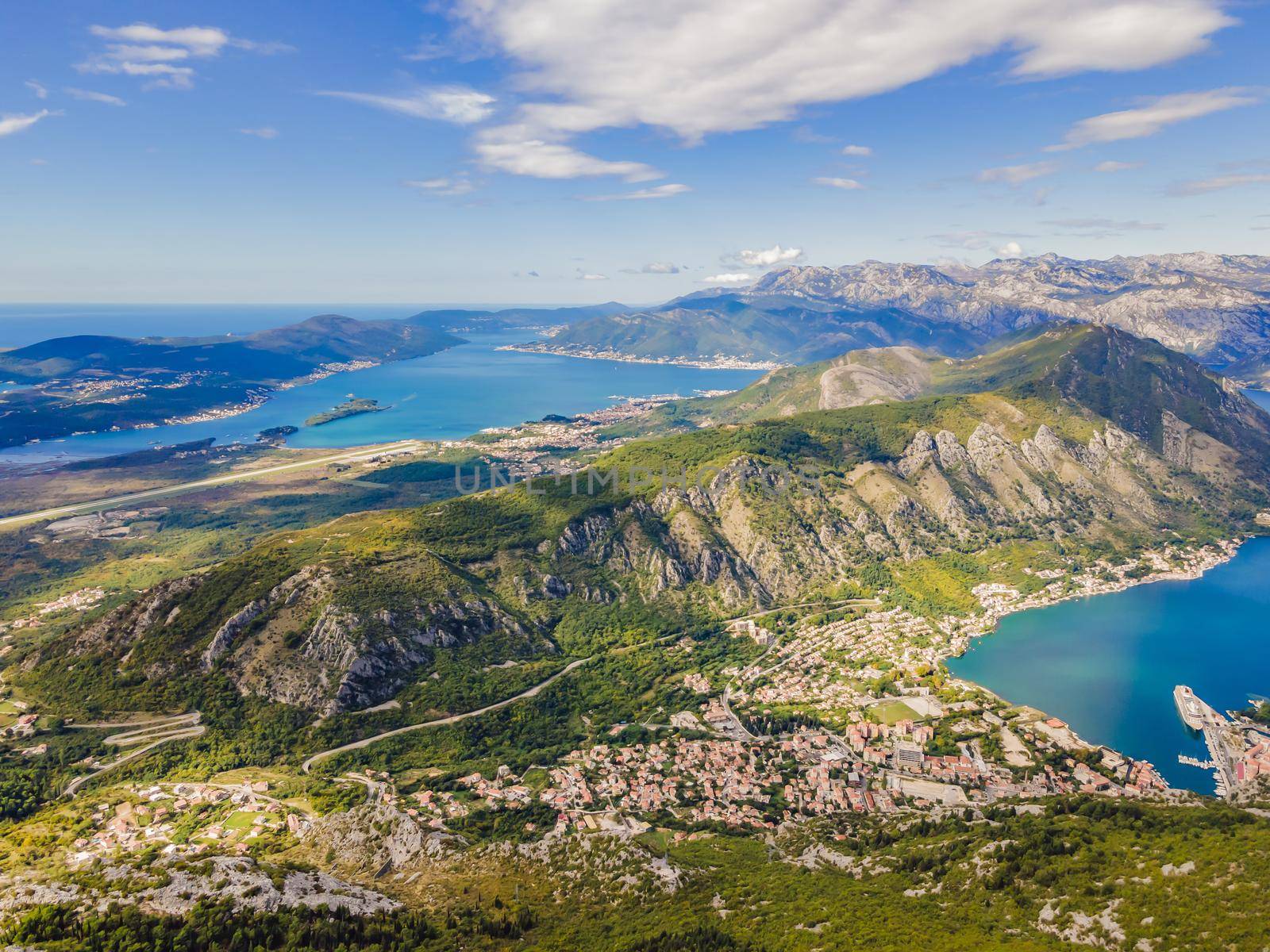 Montenegro. Bay of Kotor, Gulf of Kotor, Boka Kotorska and walled old city. Fortifications of Kotor is on UNESCO World Heritage List since 1979.