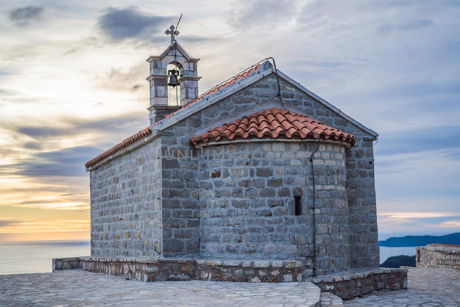 The Church of St. Sava in Montenegro, near the island of Sveti Stefan near Budwa. Location: church St. Sava, Montenegro, Balkans, Adriatic sea, Europe.