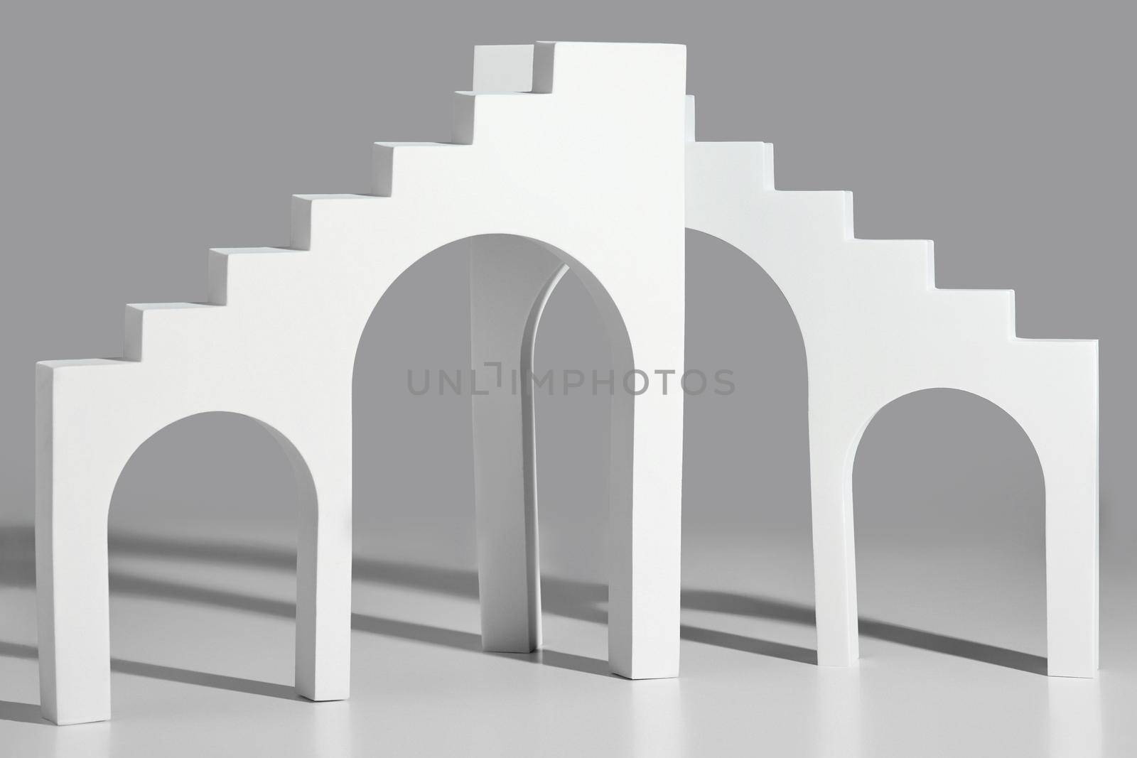 Abstract gray background with arched stairs, podium mockup by nazarovsergey