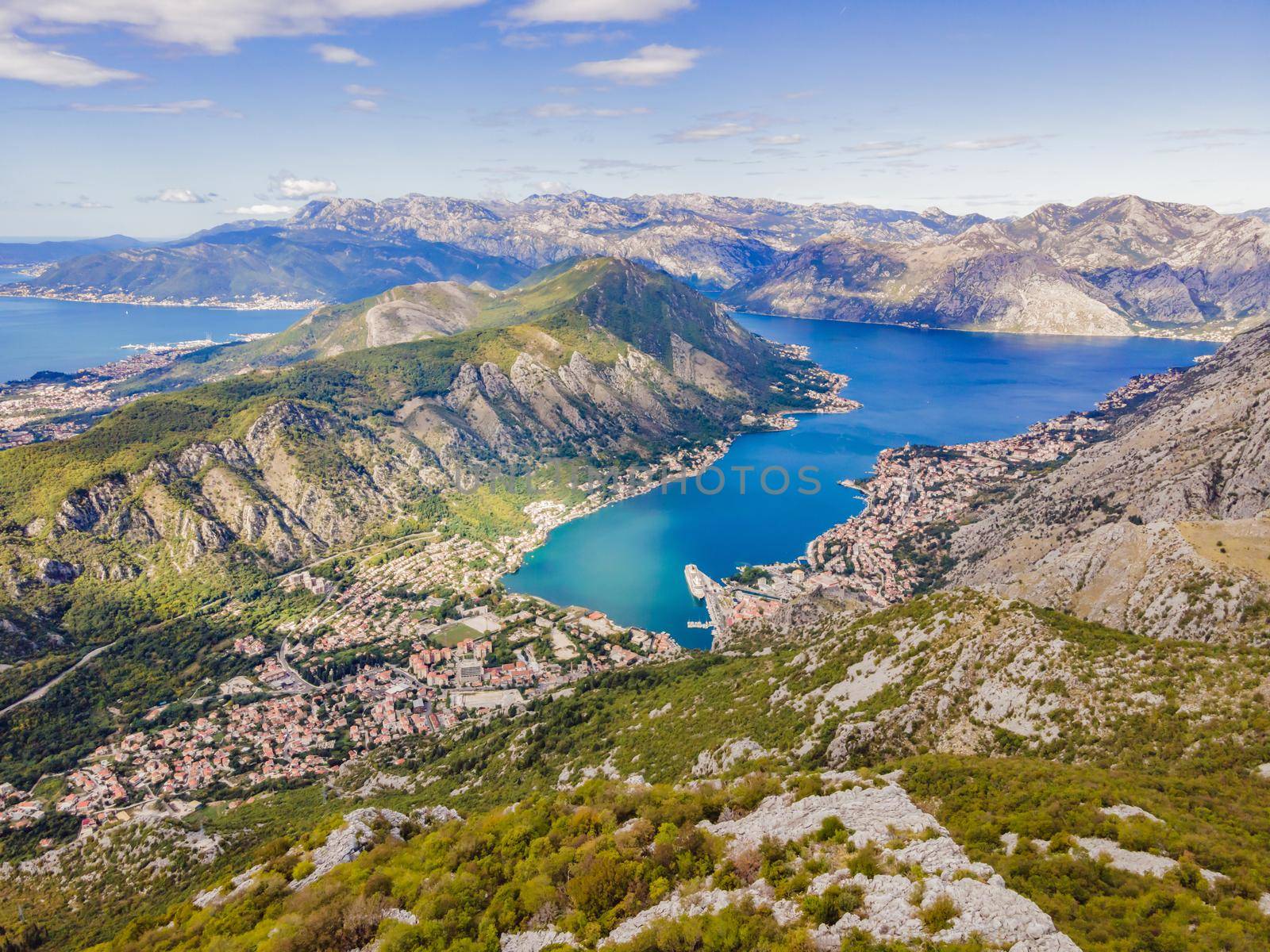 Montenegro. Bay of Kotor, Gulf of Kotor, Boka Kotorska and walled old city. Fortifications of Kotor is on UNESCO World Heritage List since 1979 by galitskaya