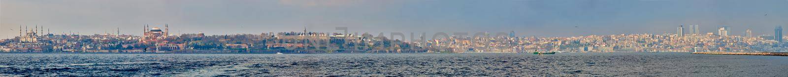 Panorama of Istanbul with Hagia Sophia, Blue Mosque and Topkapi Palace, Turkey.