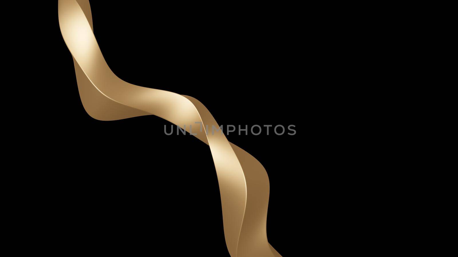 Abstract golden metal wave on black background with copy space 3D render by Myimagine
