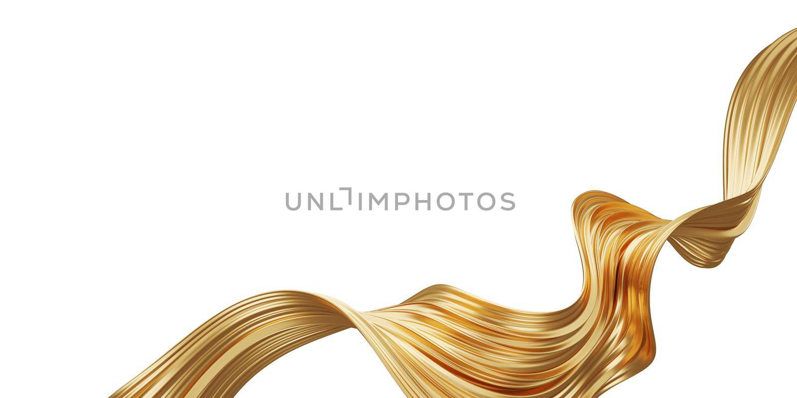 Abstract golden luxury wave on white background with copy space 3D render by Myimagine
