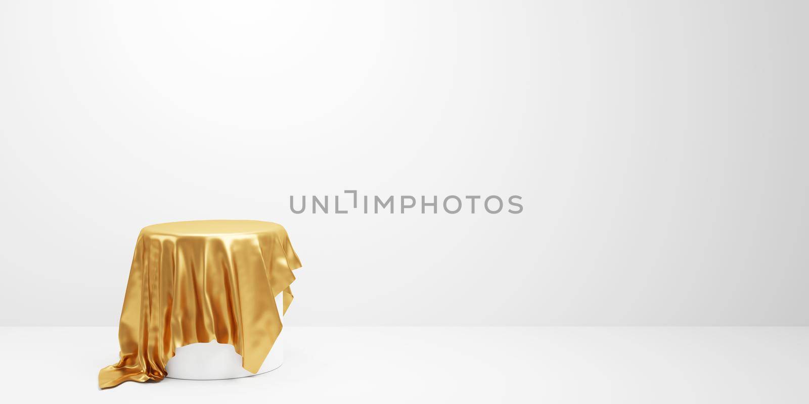 Podium and luxury gold cloth with copy space 3D render