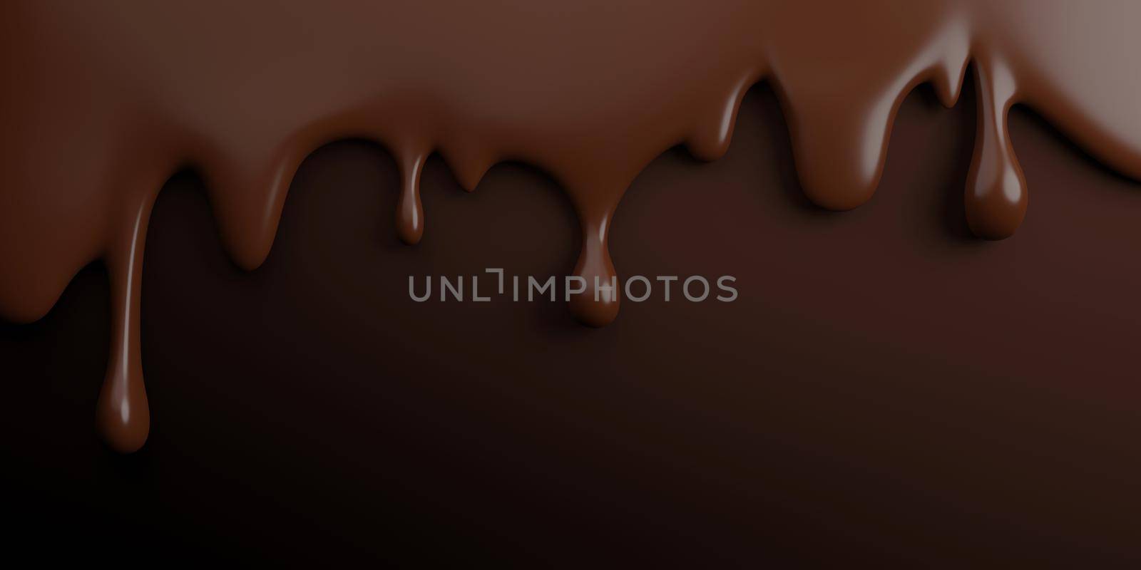 Melted chocolate on brown background with copy space 3D render by Myimagine