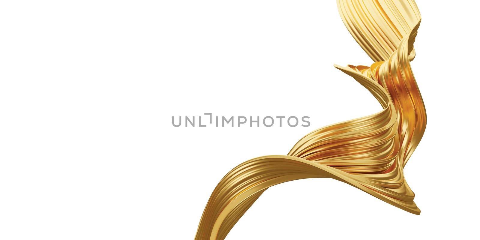 Golden luxury metal texture wave on white background with copy space 3D render by Myimagine