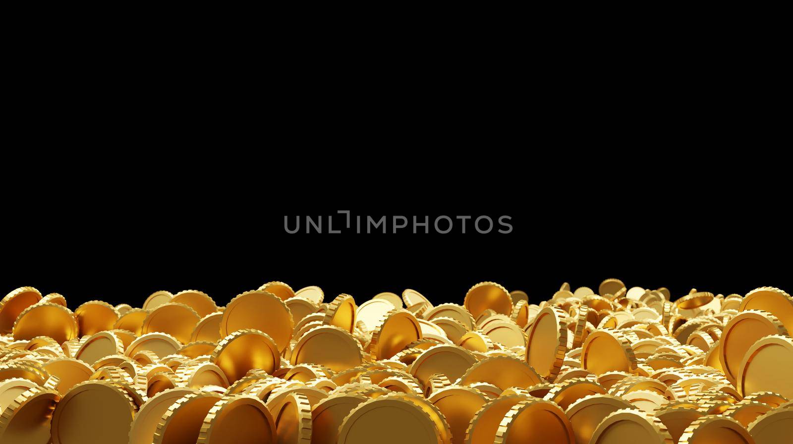 Gold coin on black background with copy space 3D render by Myimagine