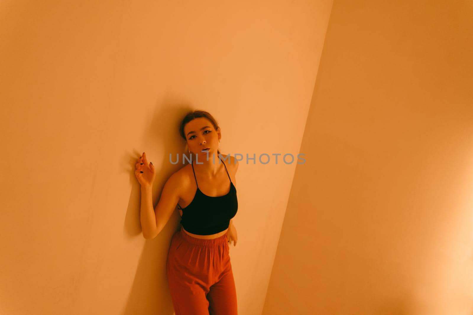 portrait of a young woman with spot light closeup