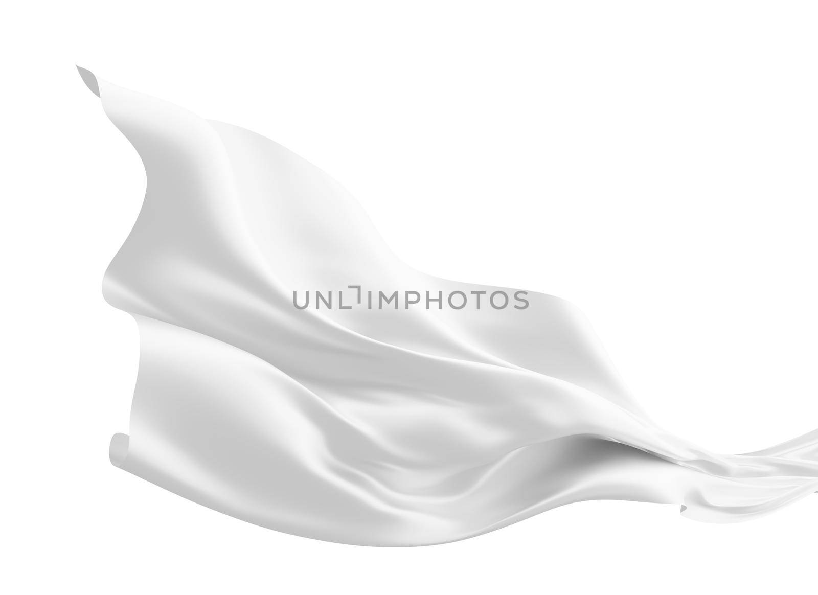 White fabric flying in the wind isolated on white background 3D render by Myimagine