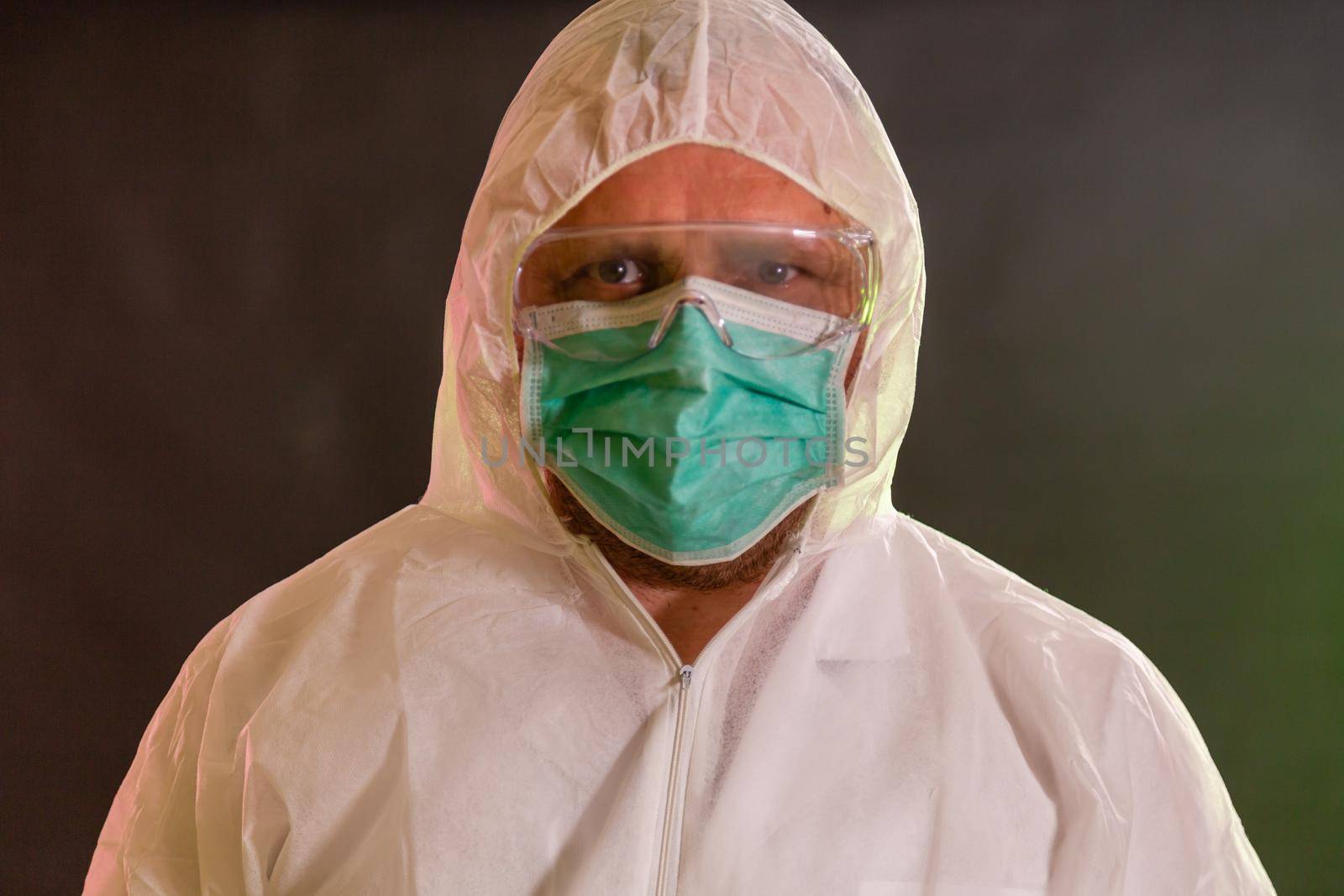 Concerned man in chemical suit  by imagesbykenny