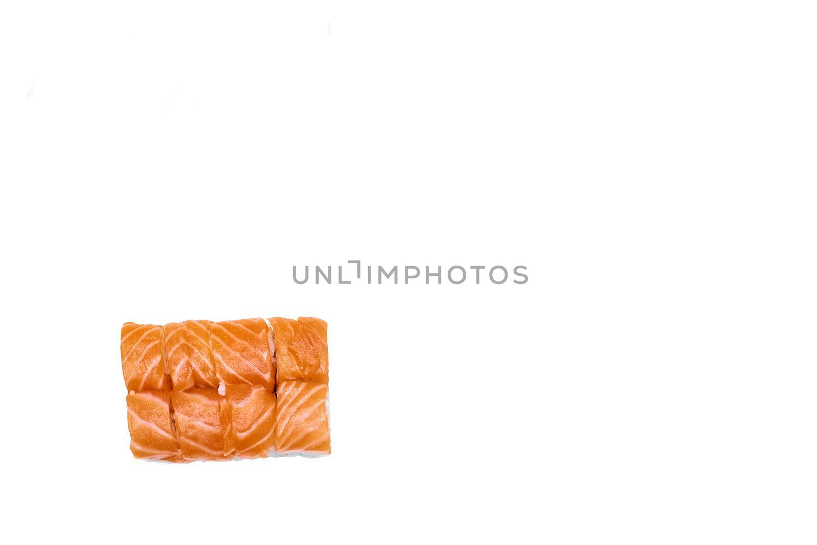 Fresh sushi rolls with red fish isolated on white background by jovani68