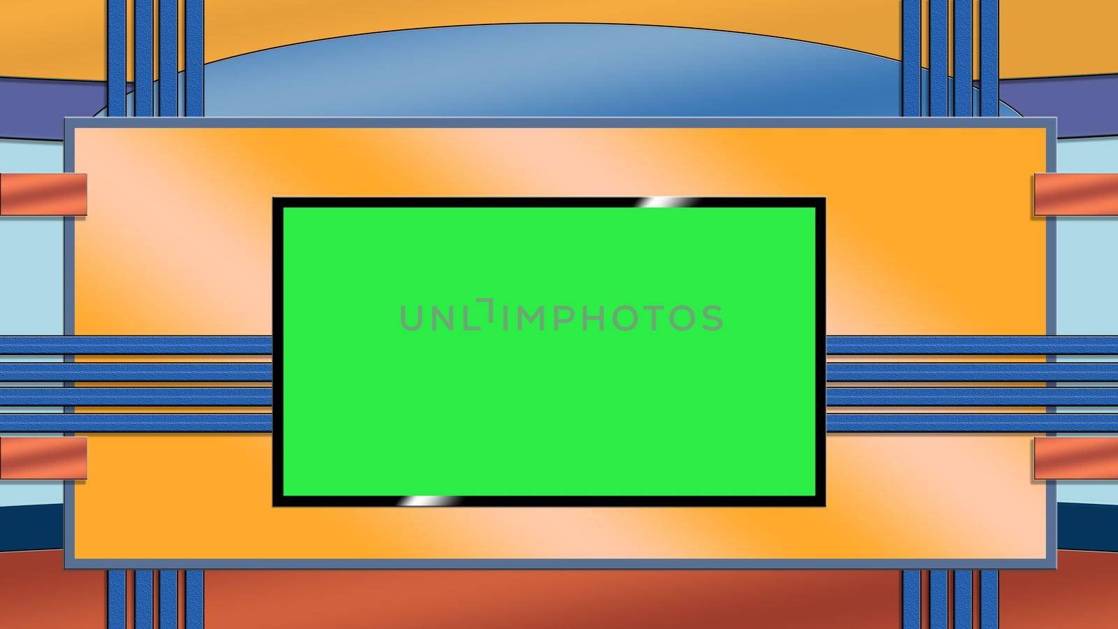 Blue and orange TV studio background with greenscreen by imagesbykenny