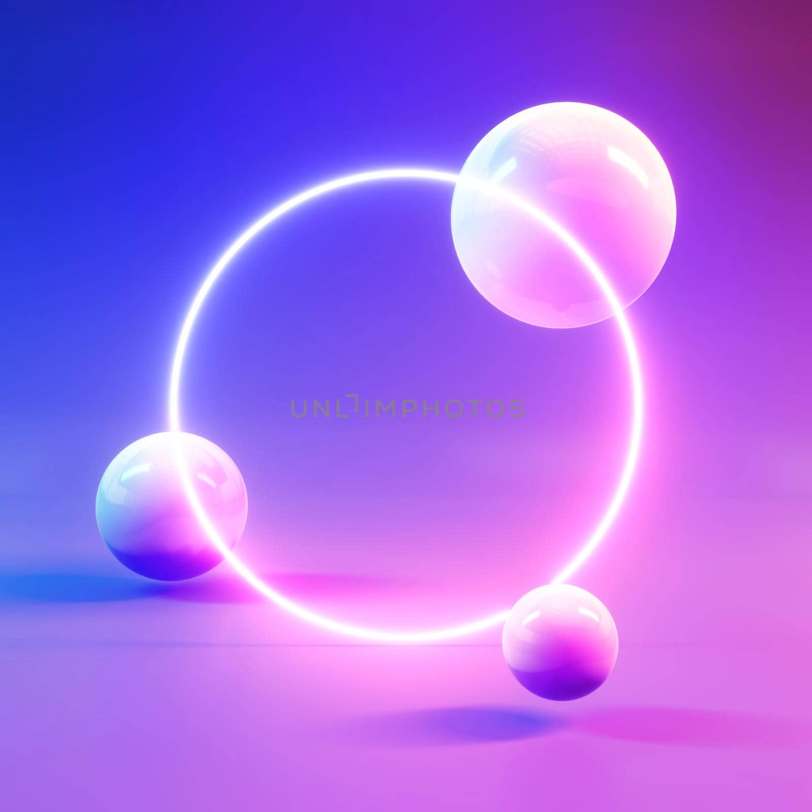 Neon lighting abstract spheres composition