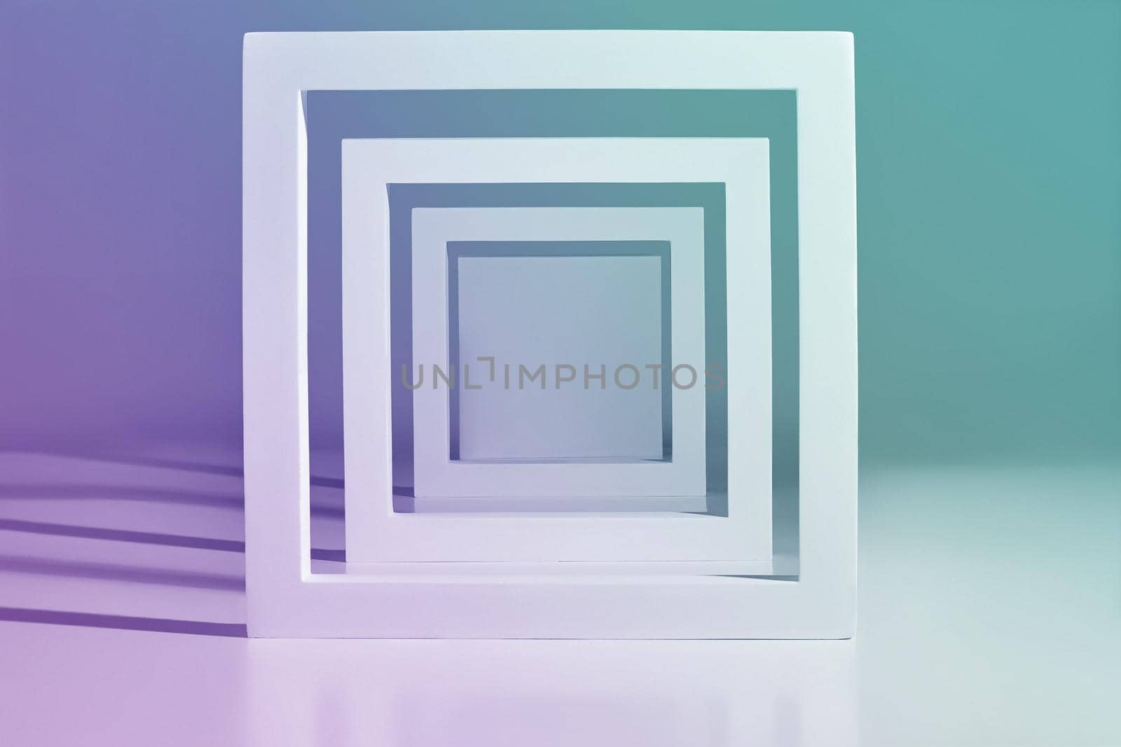 Minimalist podium for displaying product from square frames on colored background by nazarovsergey